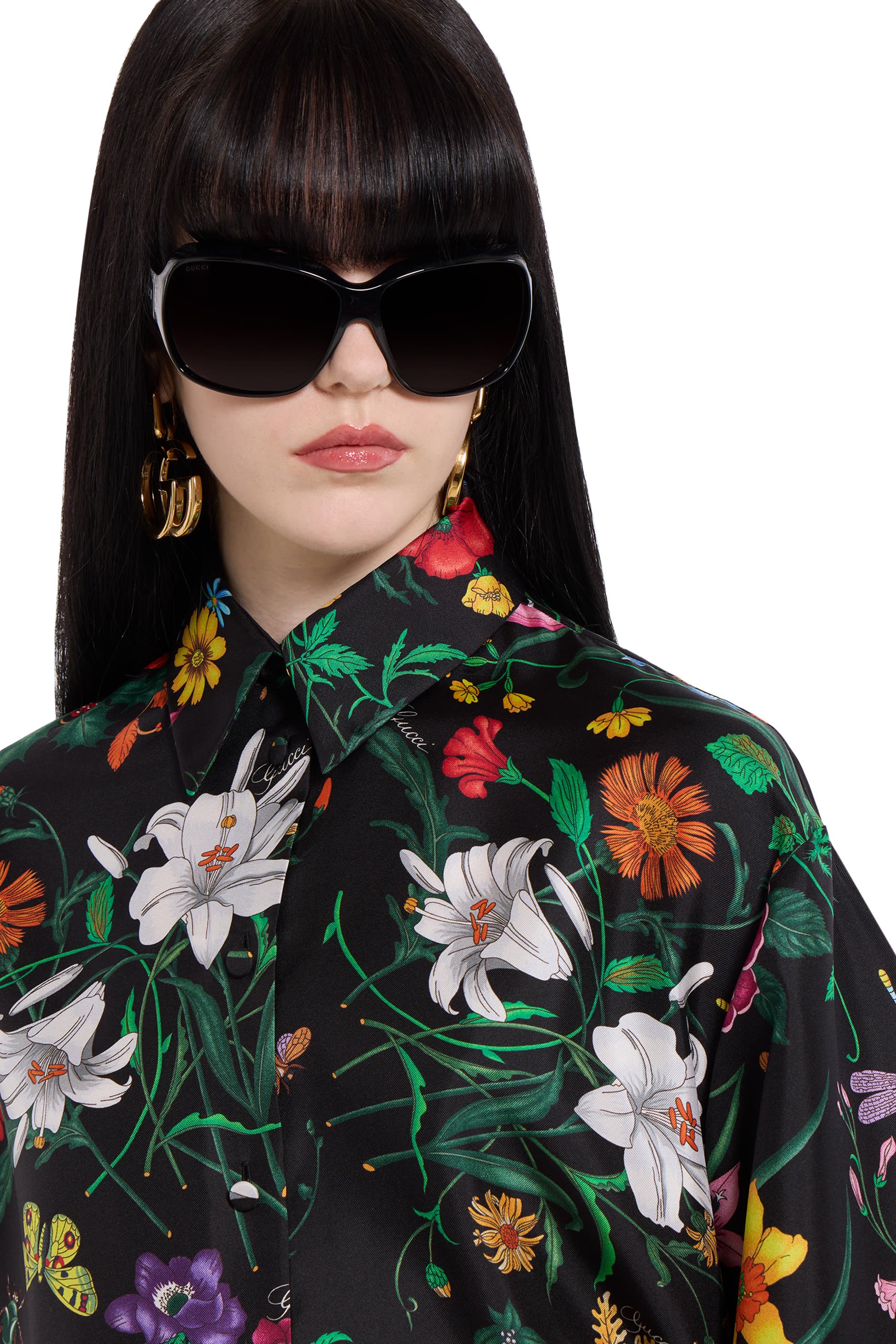 All-Over Flora Print Silk Twill Shirt