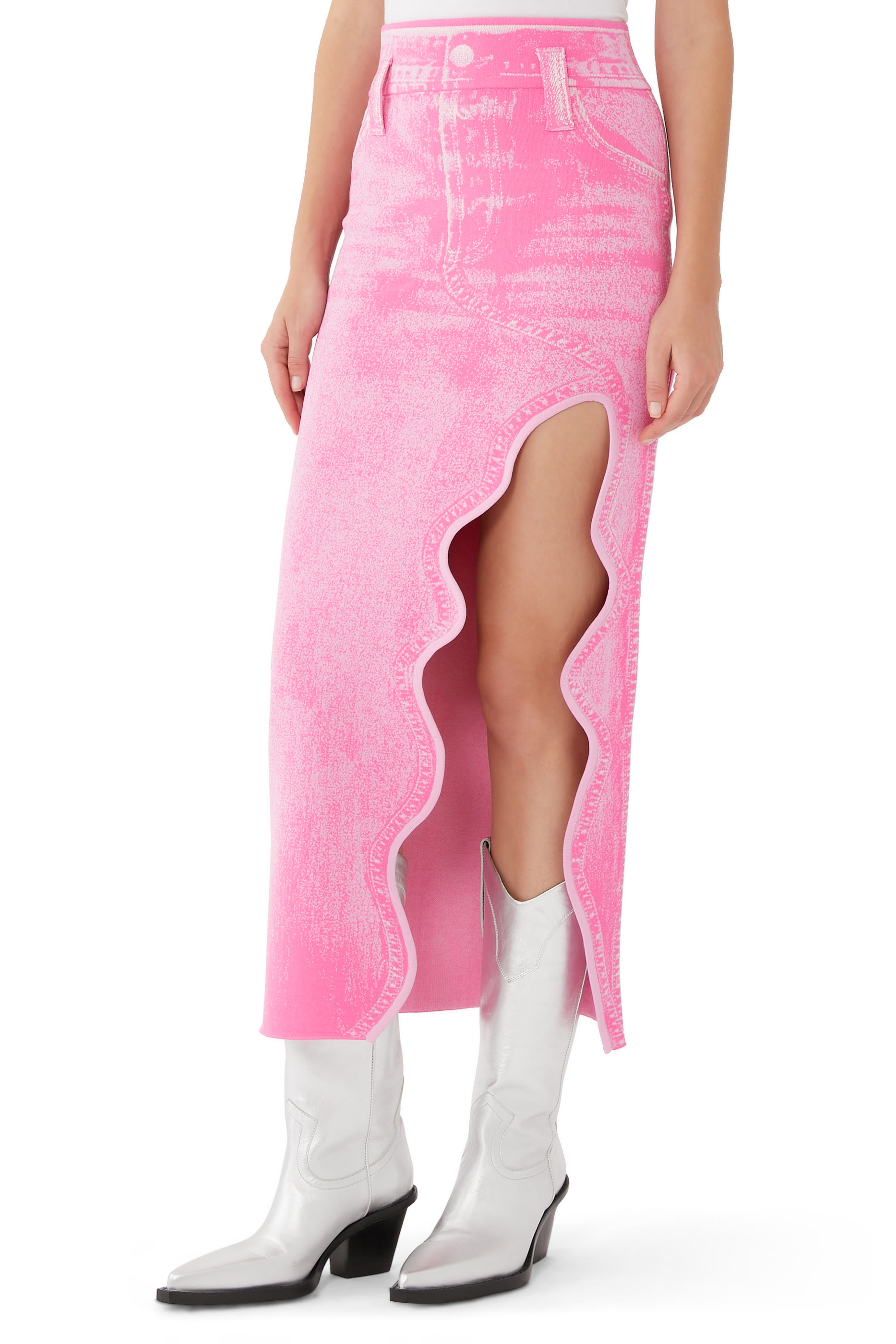 Lily Denim Print Wavy Midi Skirt