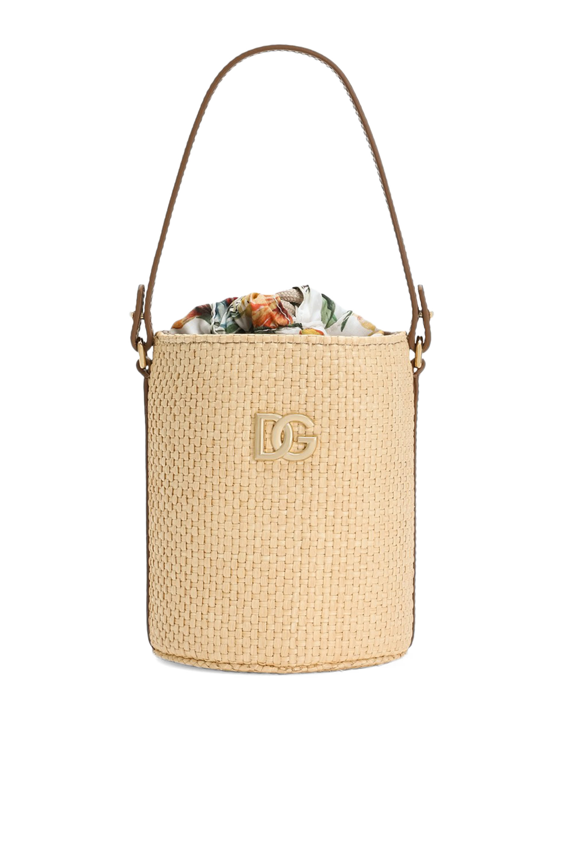 Kids Straw & Nappa Calfskin Coffa Bag