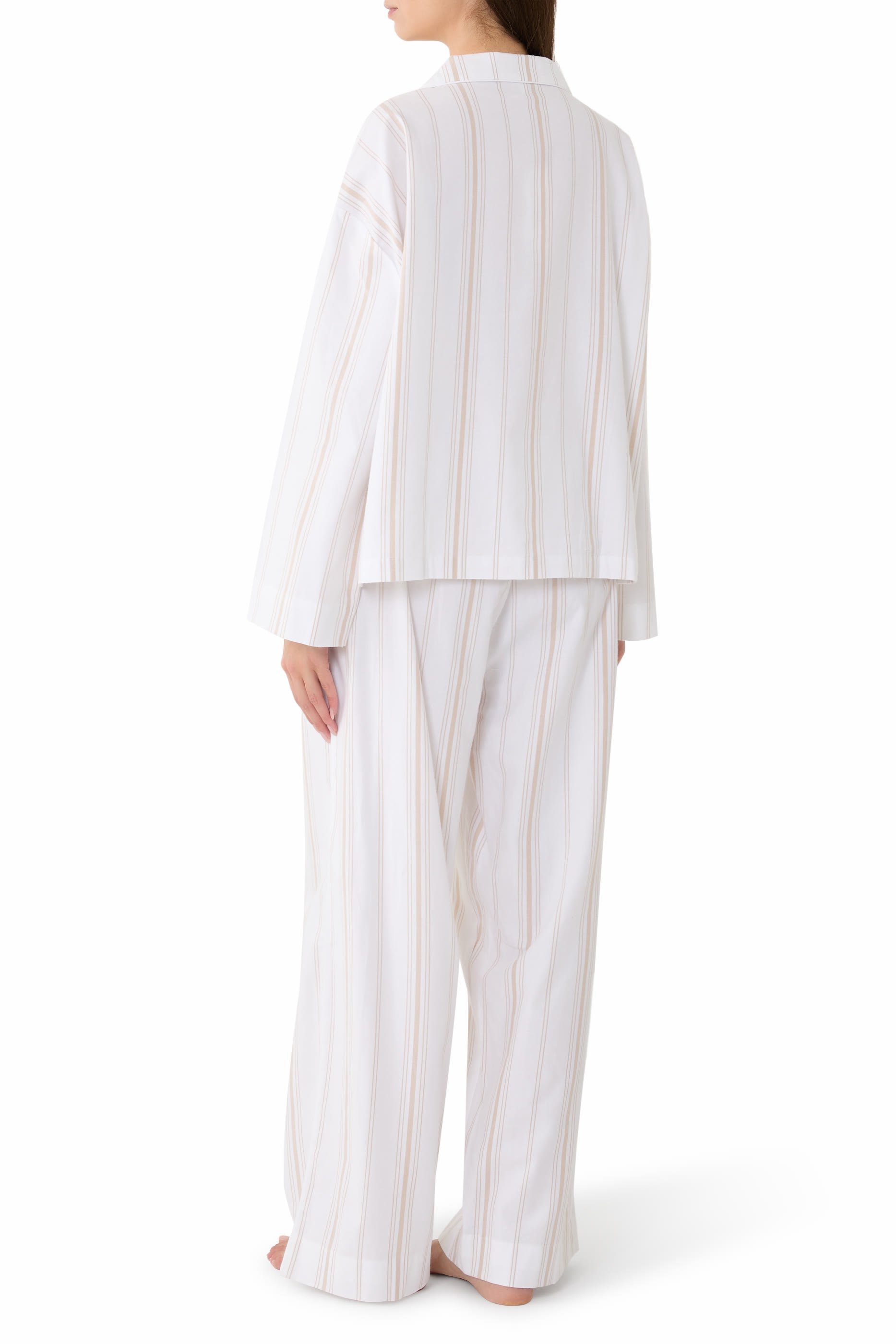 Brushed Cotton Stripe Drop Shoulder Pajama Set 