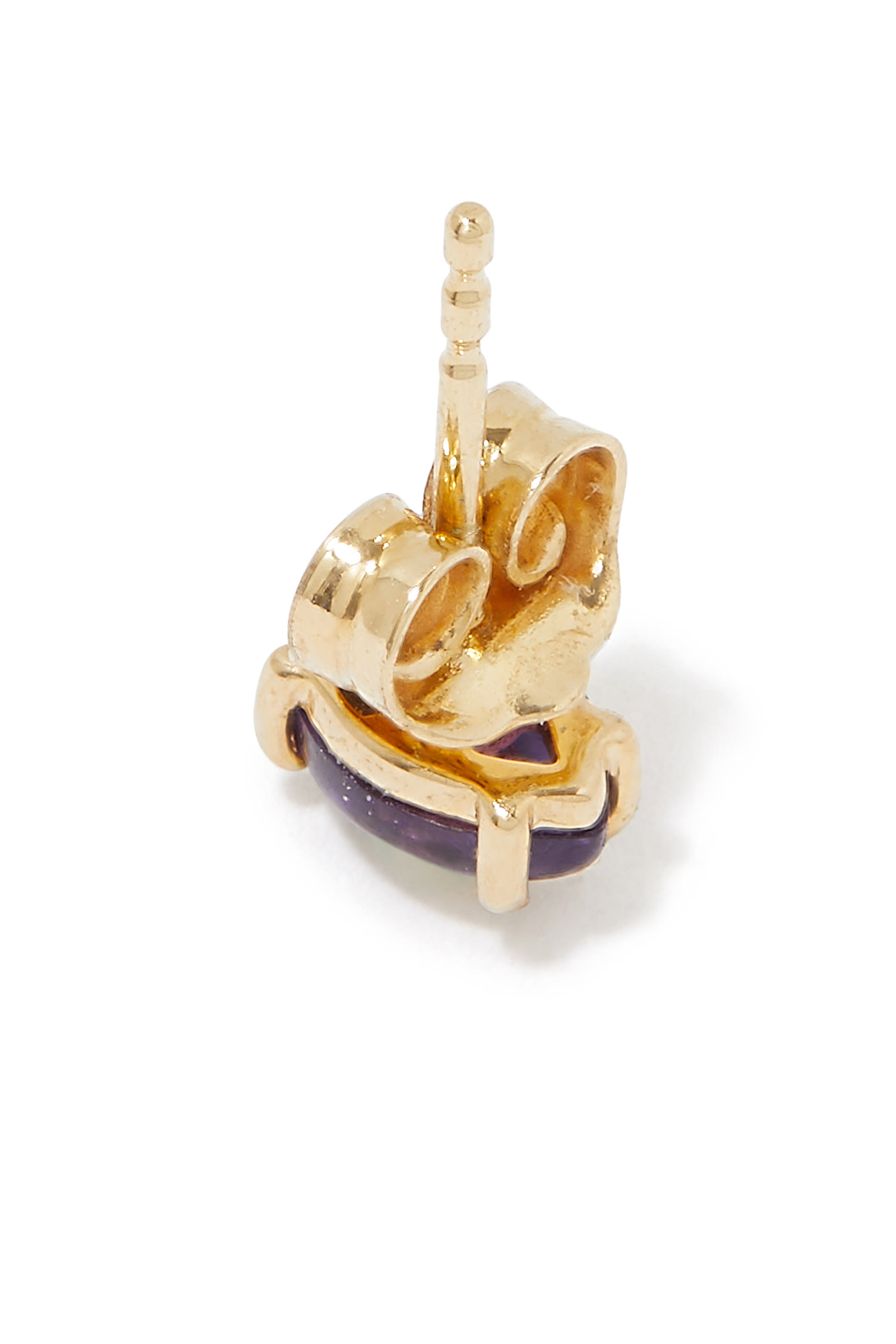 Evil Eye Stud Single Earring, 14k Yellow Gold, Diamond & Amethyst