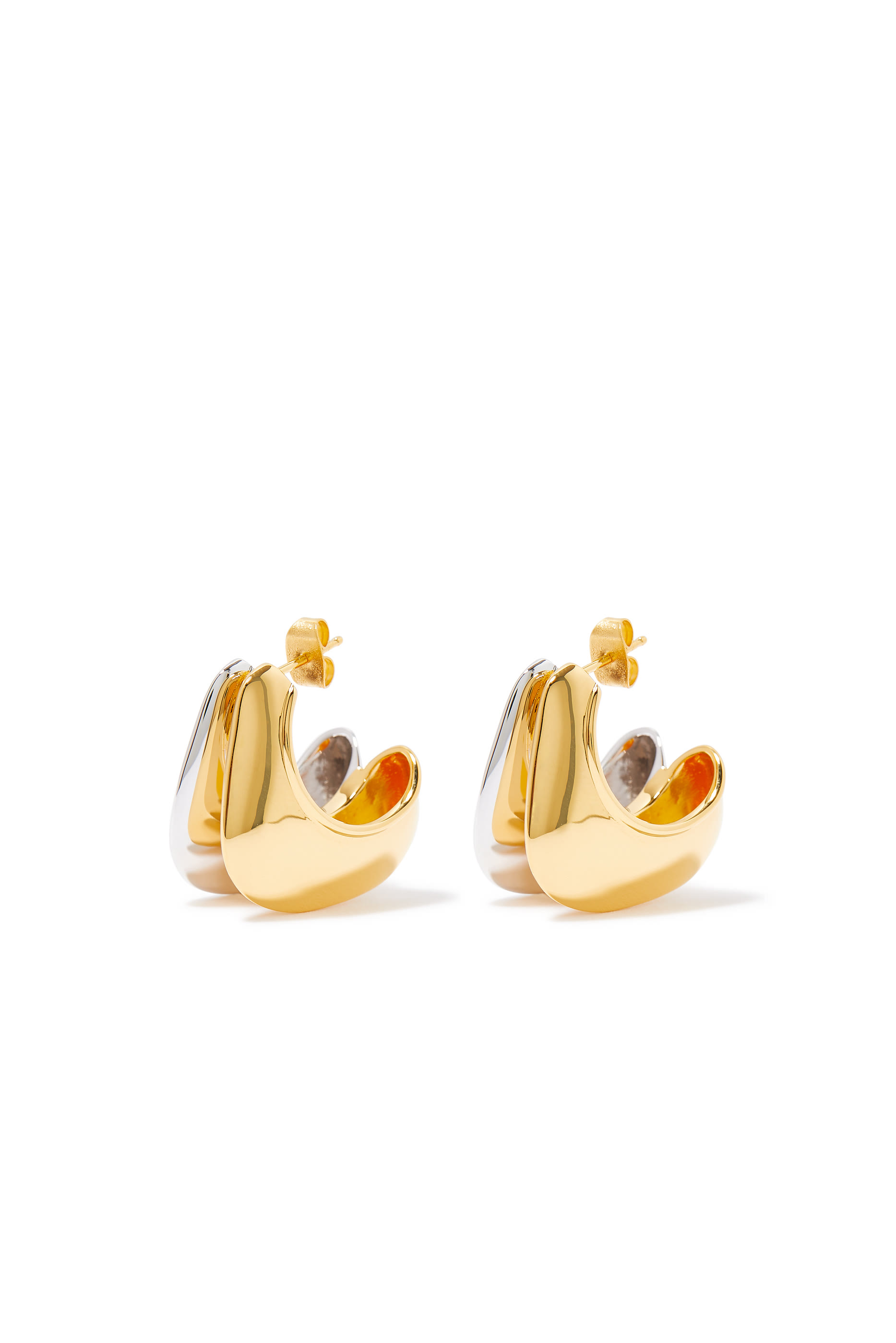 MIXED METAL DOUBLE HOOP EARRING:Multi Colour:One Size