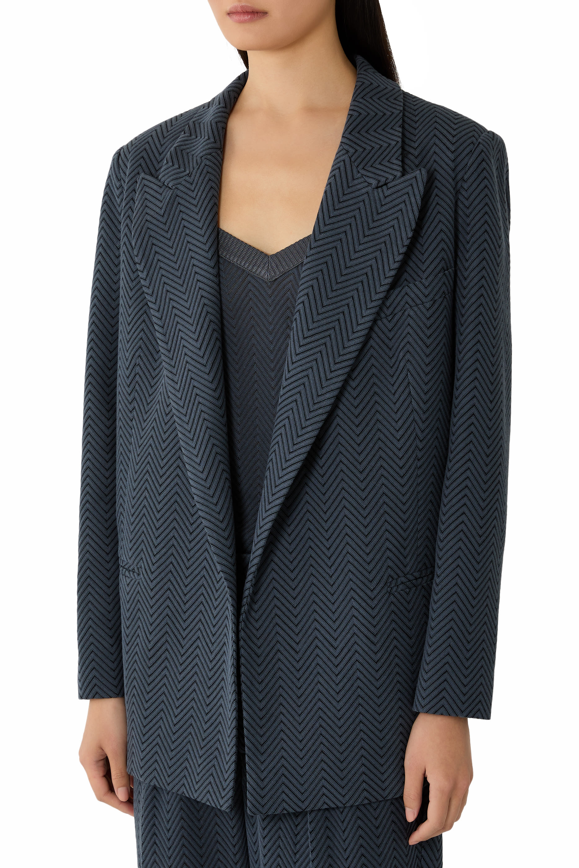 Zigzag Pattern Single-Breasted Blazer
