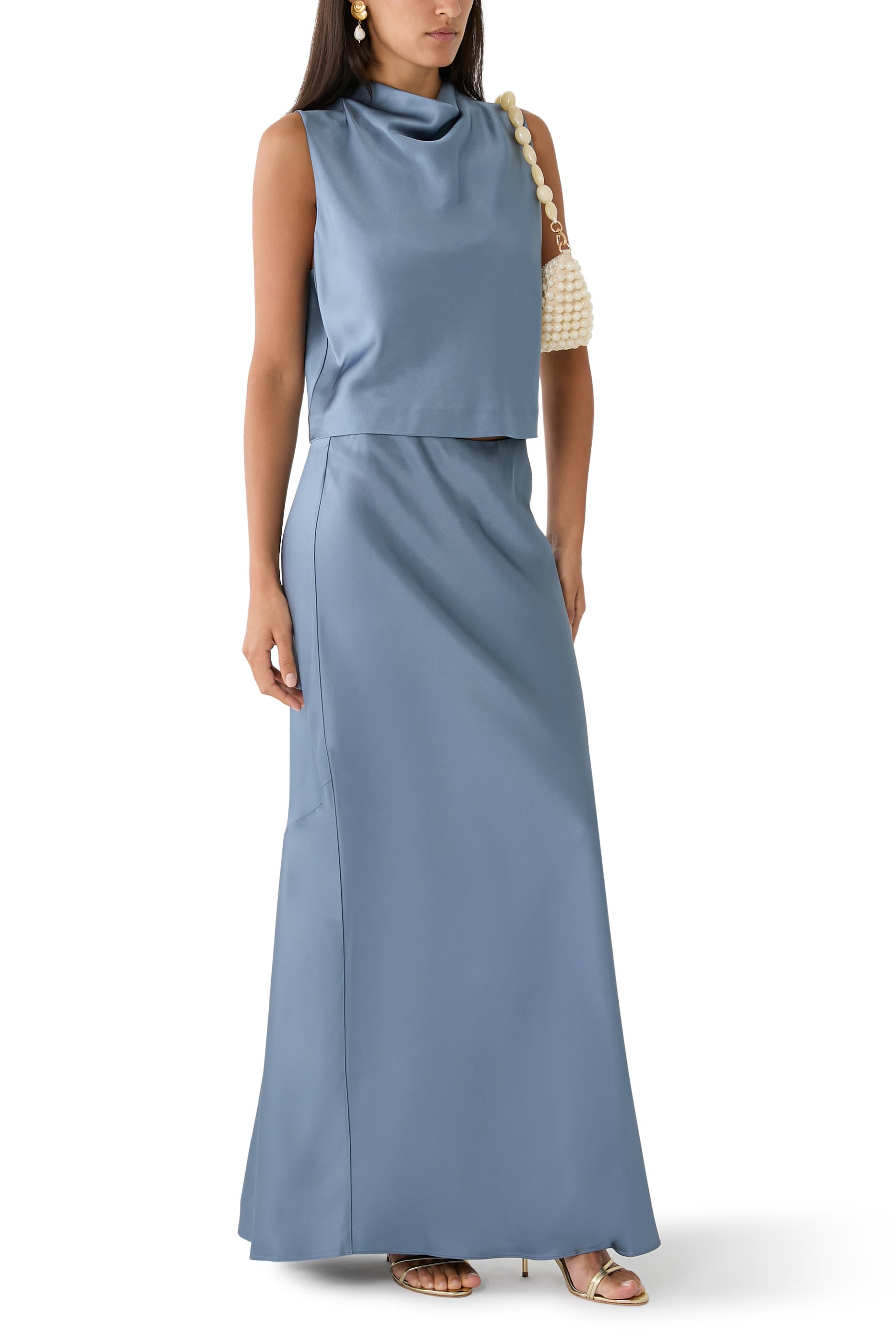 Satin Cropped Cowl-Neck Top