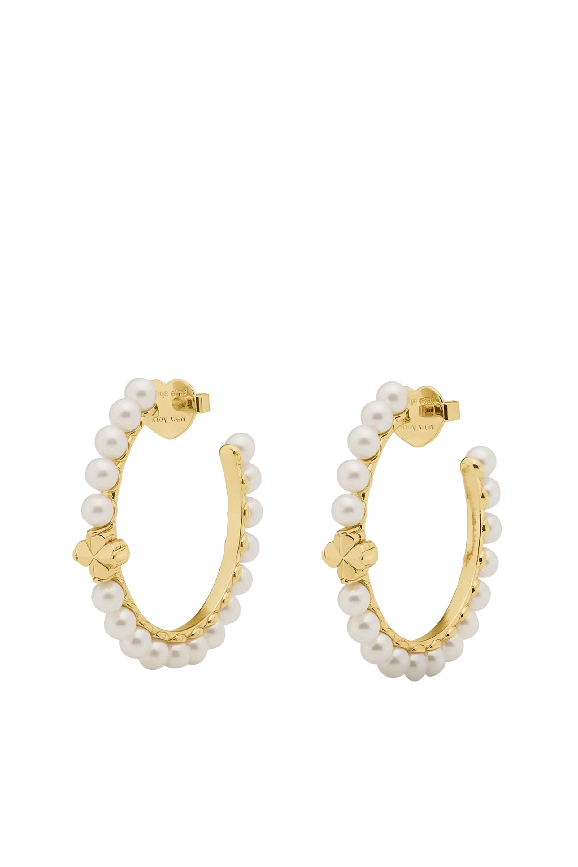 Spade Flower Pearl Hoops, Urea Resin Pearl & Cubic Zirconia
