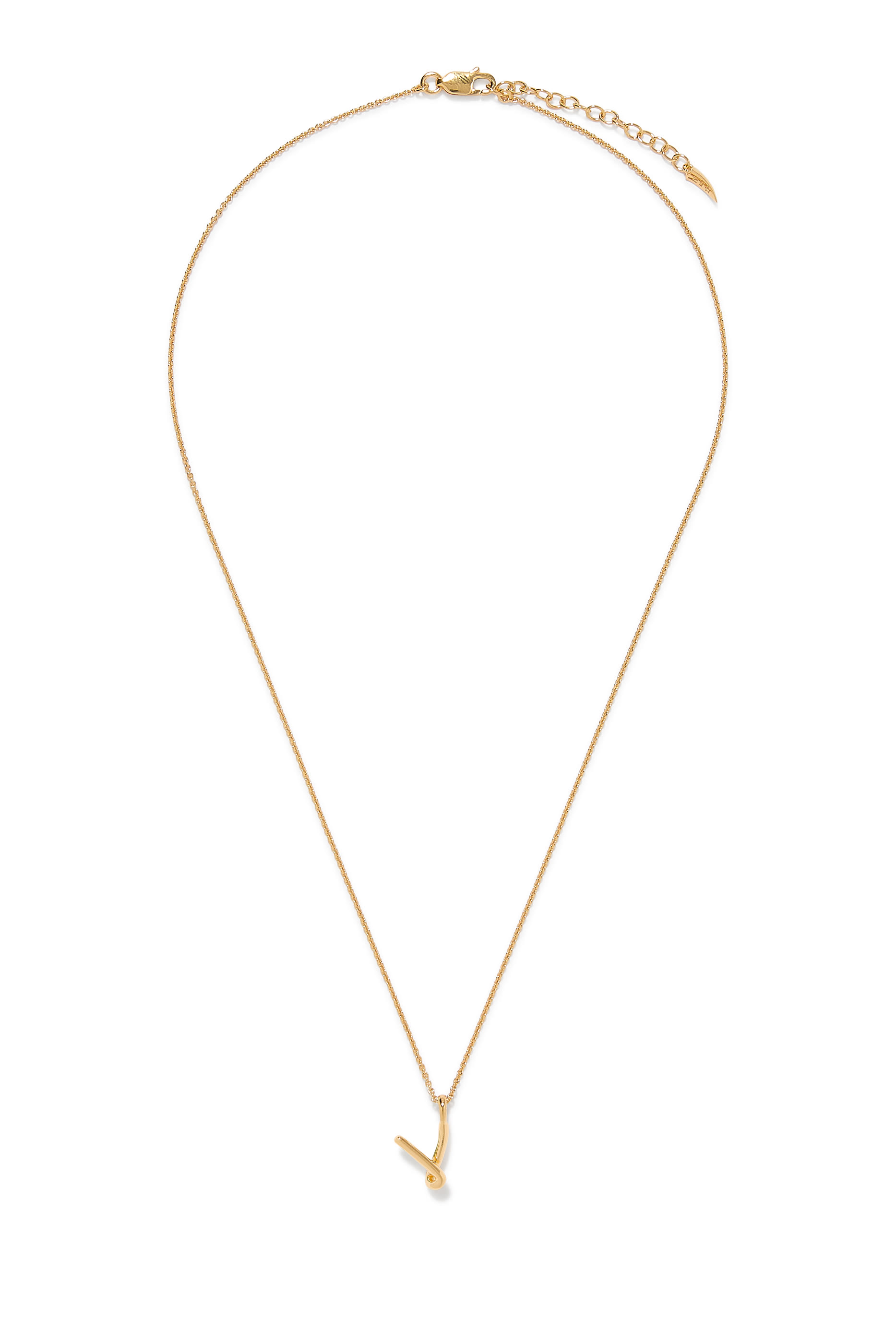 Curly Molten Mini Initial Necklace - V, 18ct Recycled Gold Vermeil on Recycled Sterling Silver