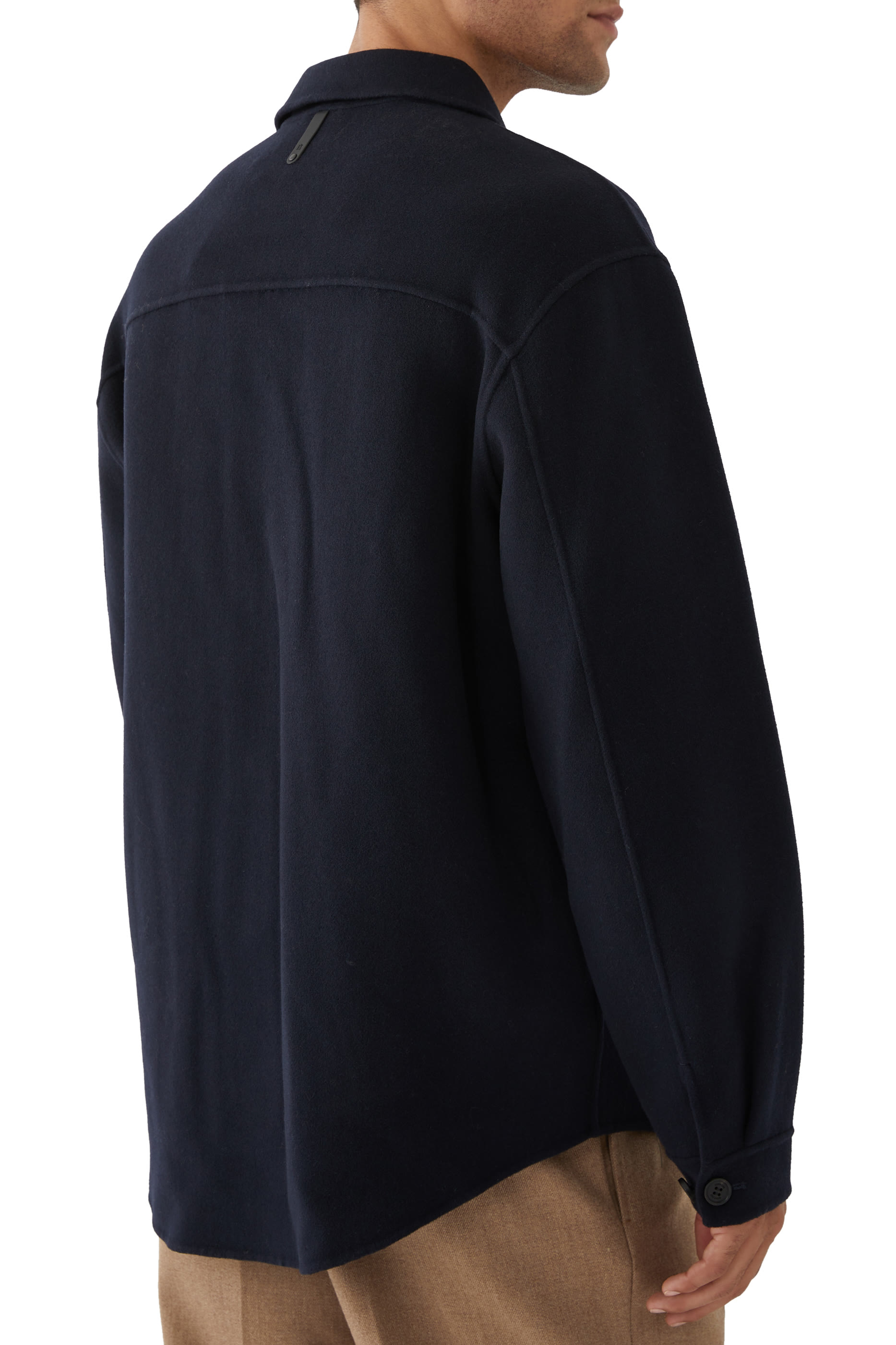 Emmanuel, Double-Face Wool Overshirt with Leather Patch Pocket