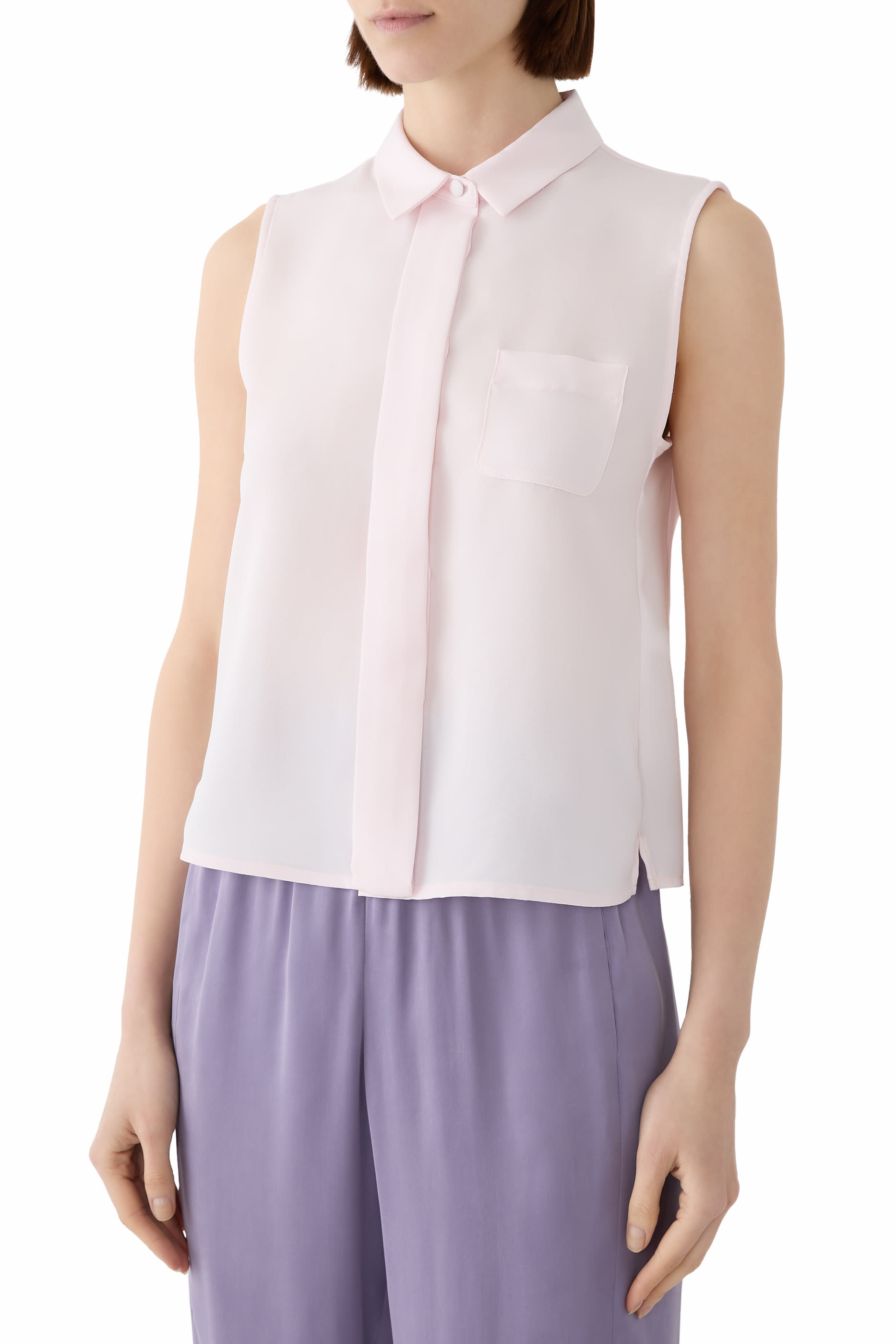 Fluid Cr&ecirc;pe Sleeveless Blouse