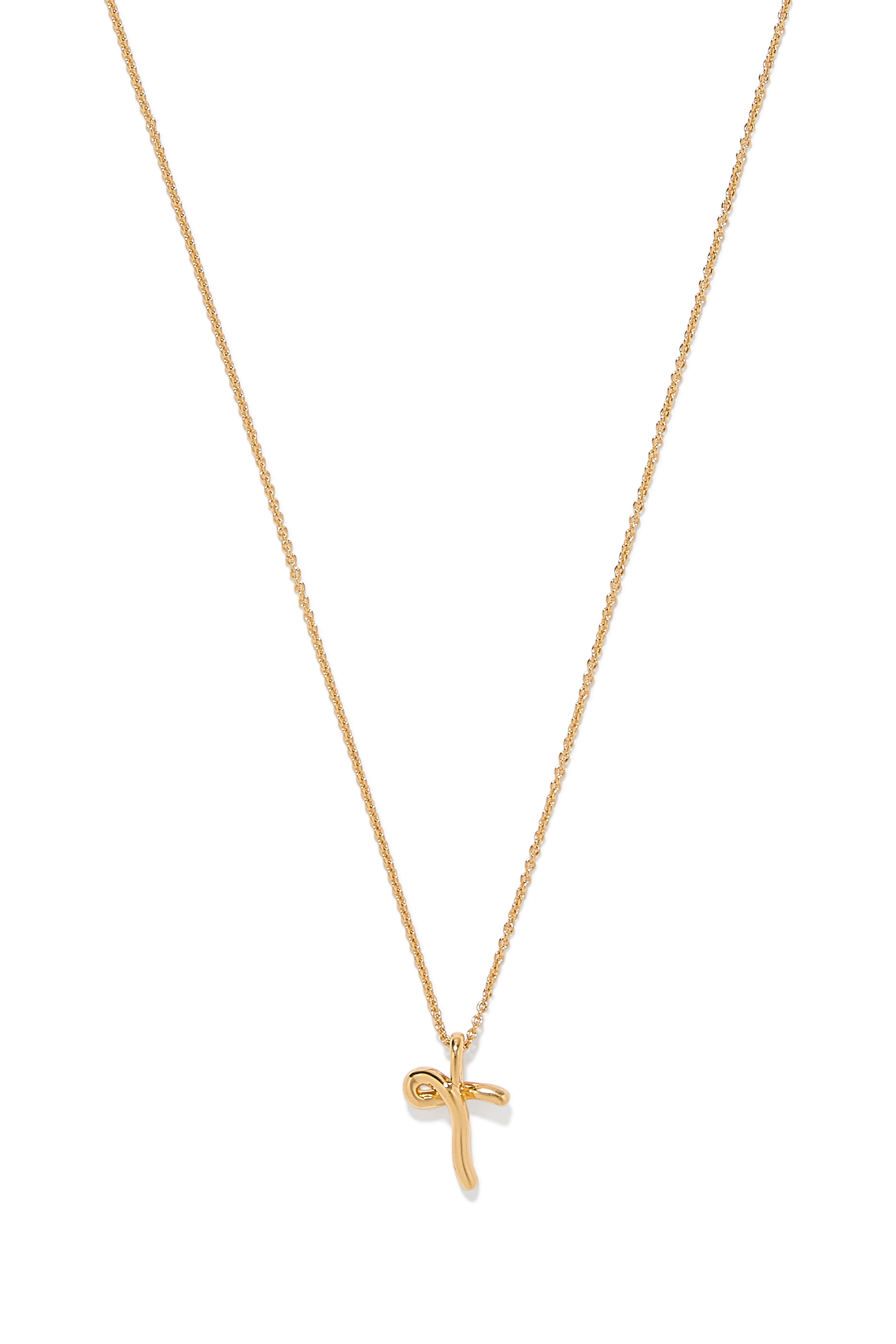 Curly Molten Mini Initial Necklace - T, 18k Recycled Gold Vermeil on Recycled Sterling Silver