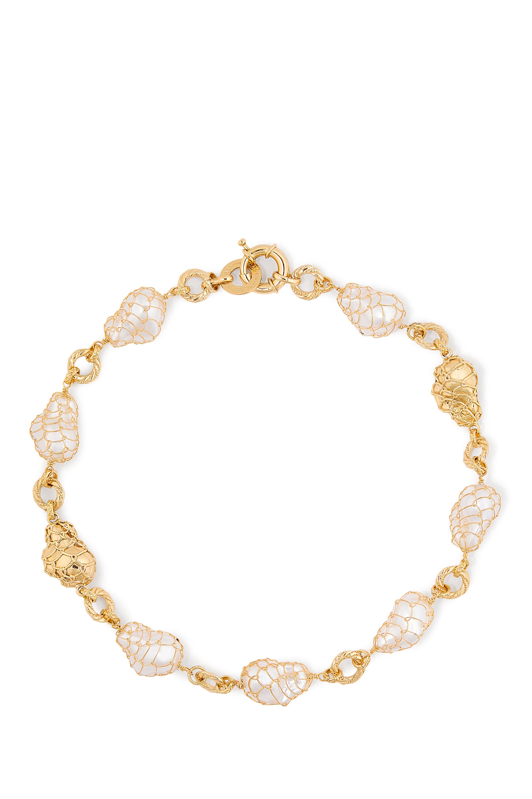  Rainbow Biwa Bis Necklace, Gold-Plated Metal & Pearls 