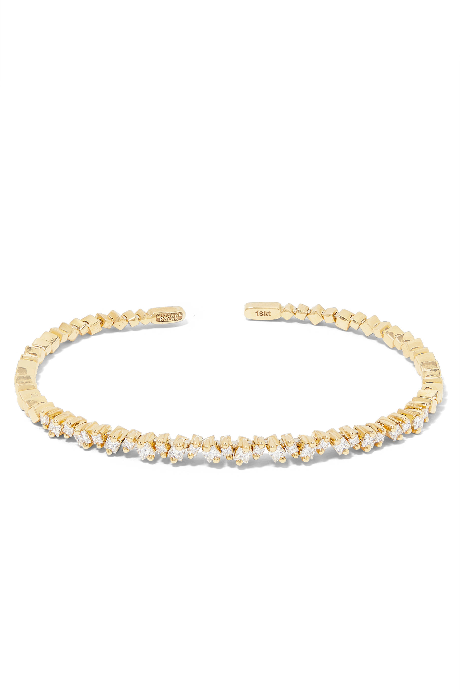 Uneven Thin Bangle, 18K Yellow Gold & Diamond