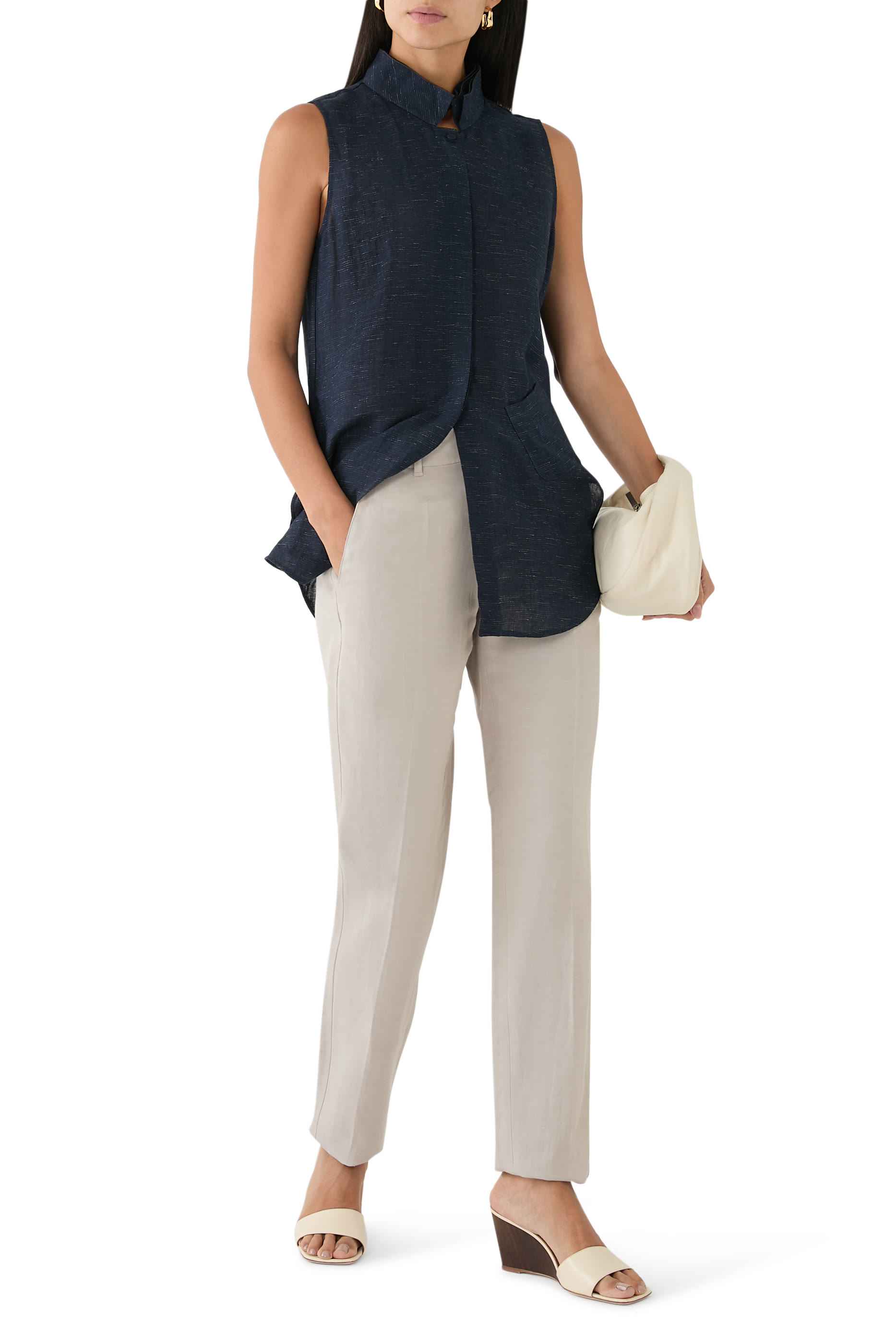 Linen-Blend Trousers with Pleats