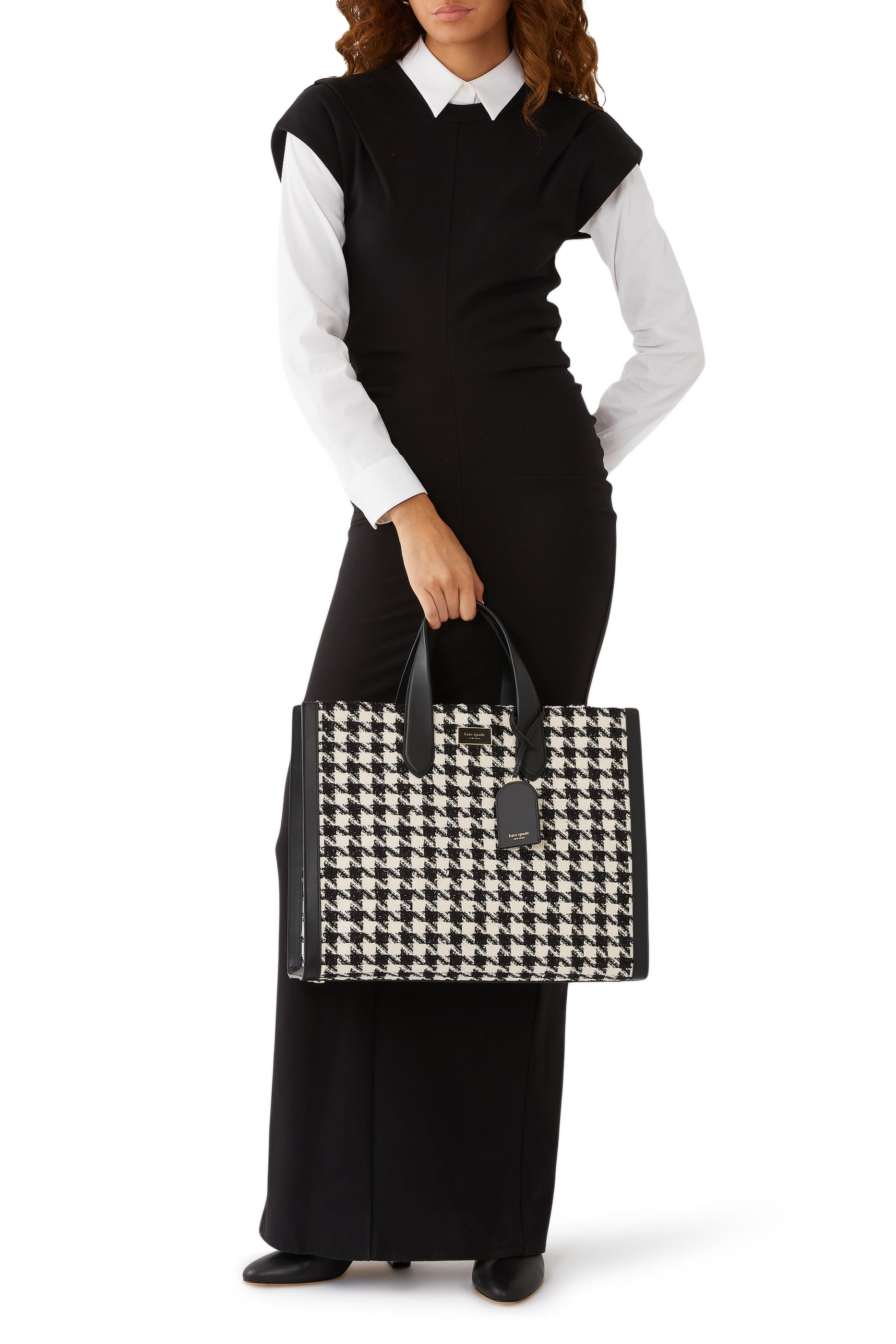 Manhattan Houndstooth Tweed Large Tote Bag