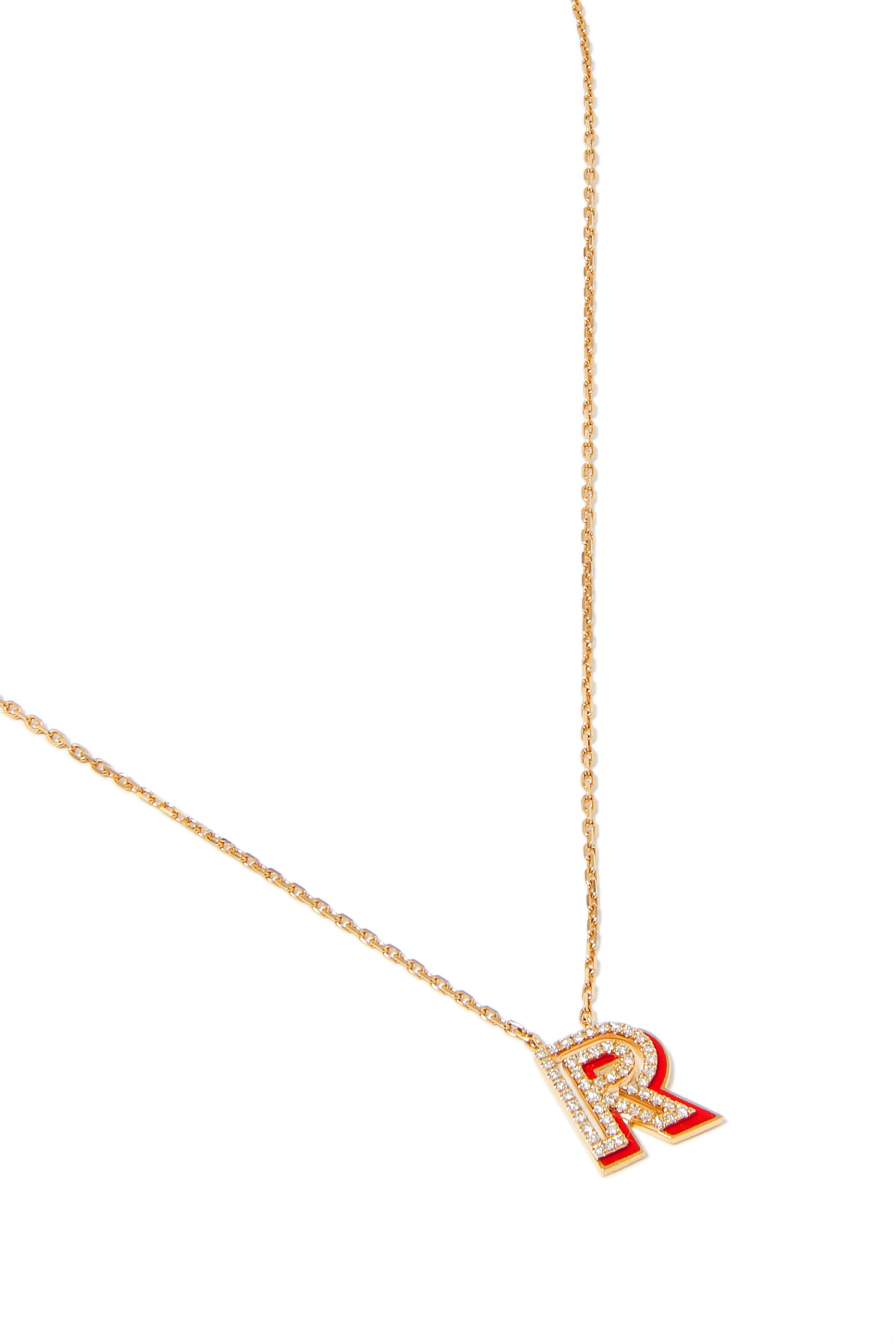 Letter R Silhouette Necklace, 18k Yellow Gold with Diamonds