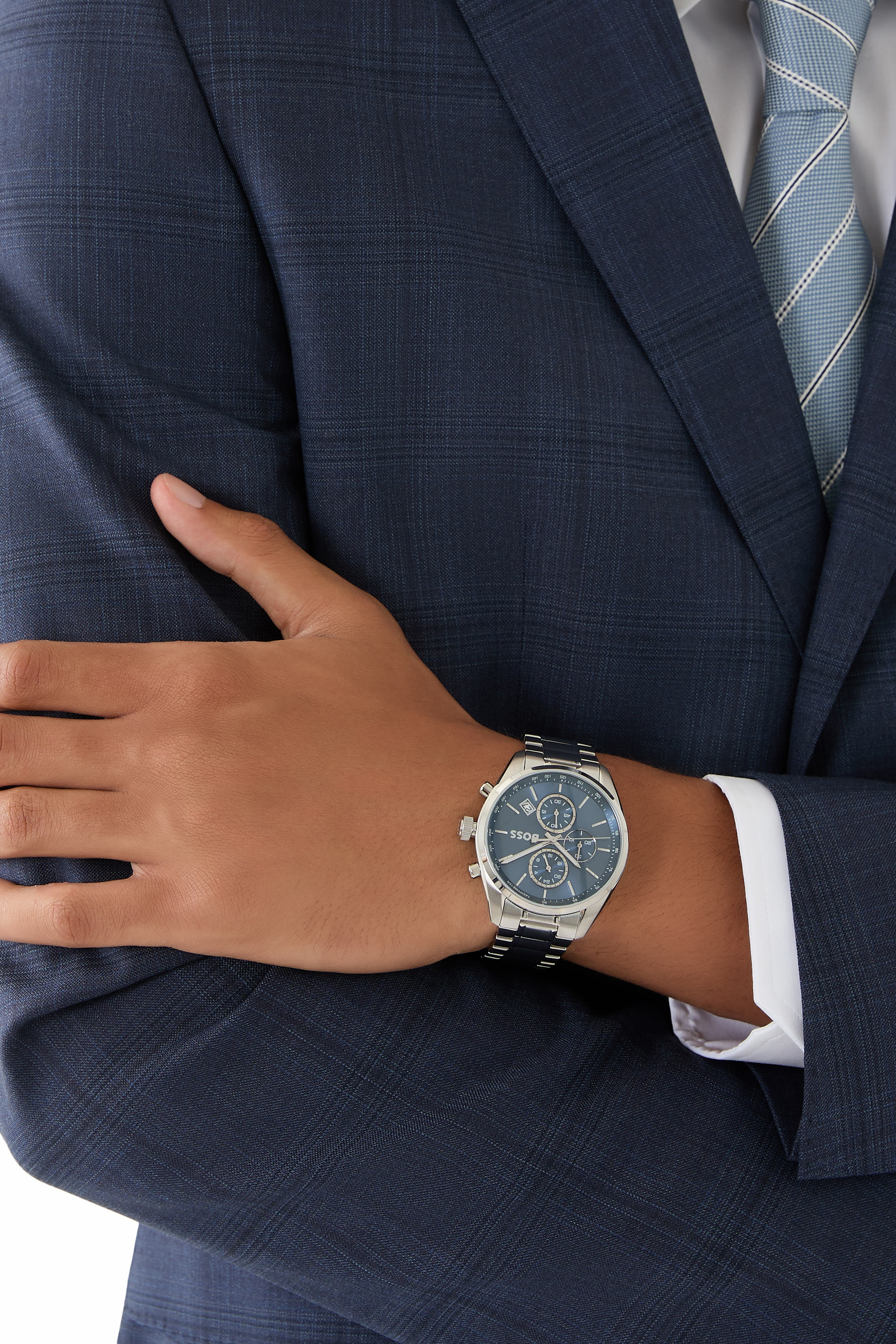 Grand Prix Silver Tone Chronograph Watch