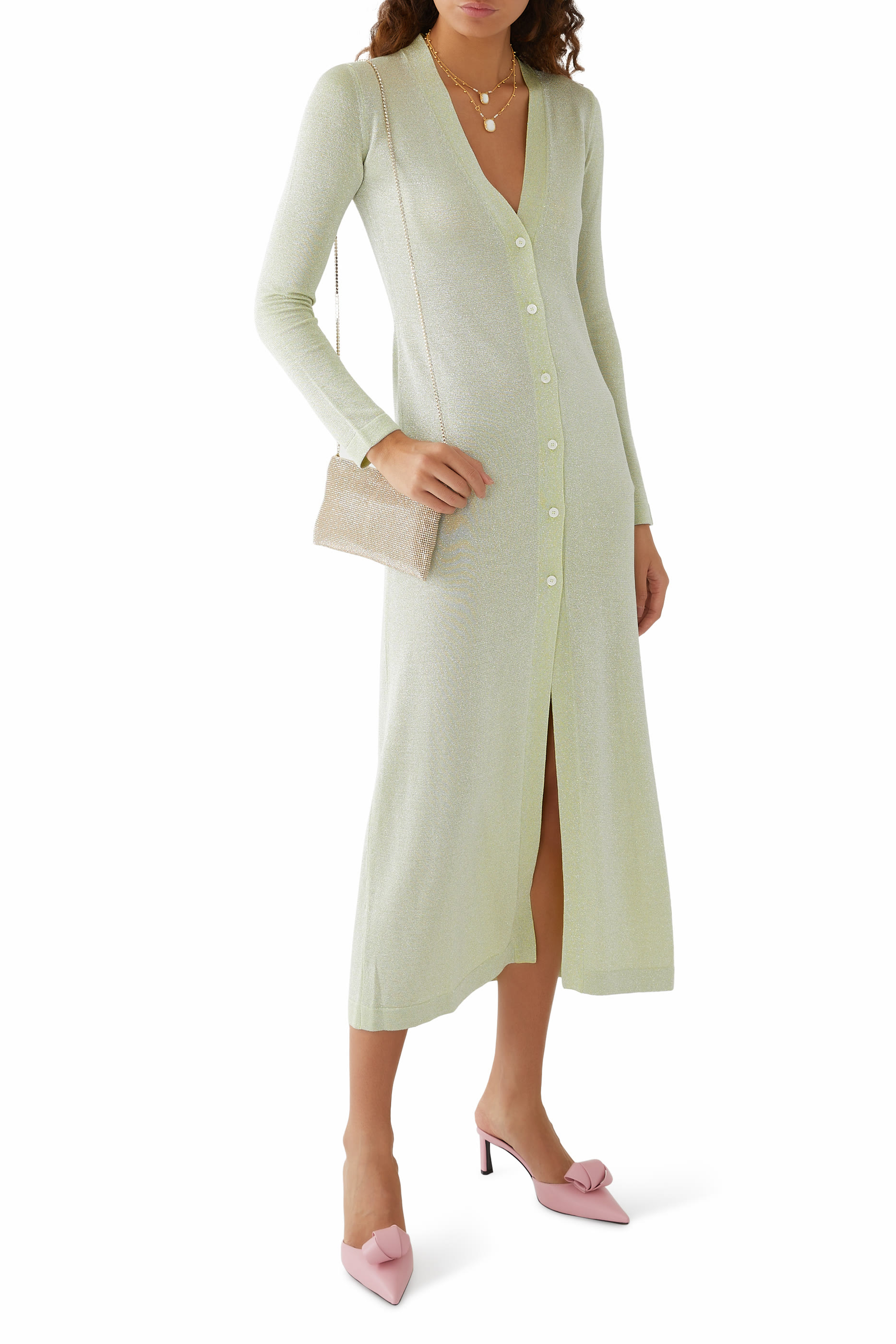Vanise' Lurex Long Sleeve Maxi Buttoned Cardigan