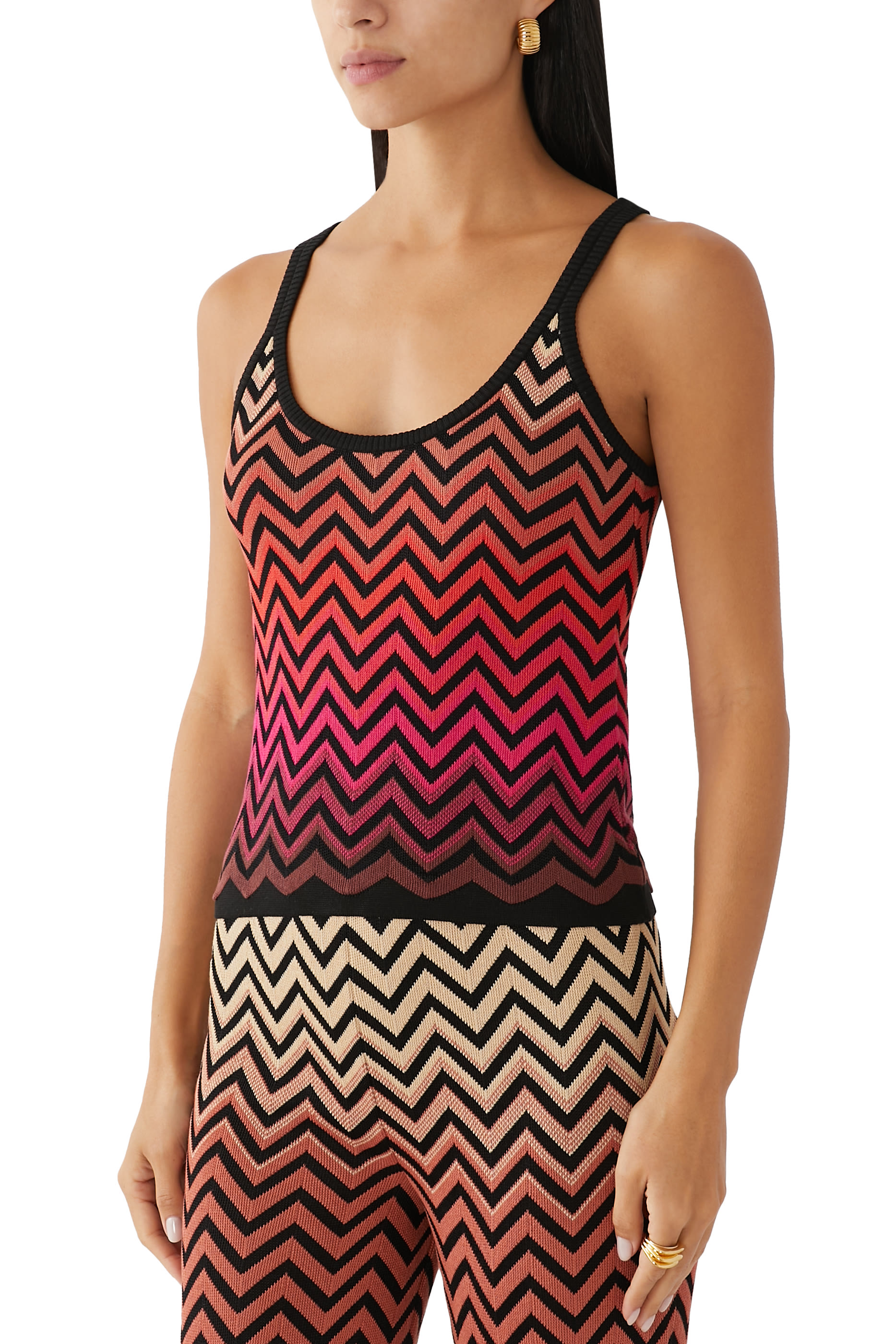 Chevron Jacquard Sleeveless Tank Top