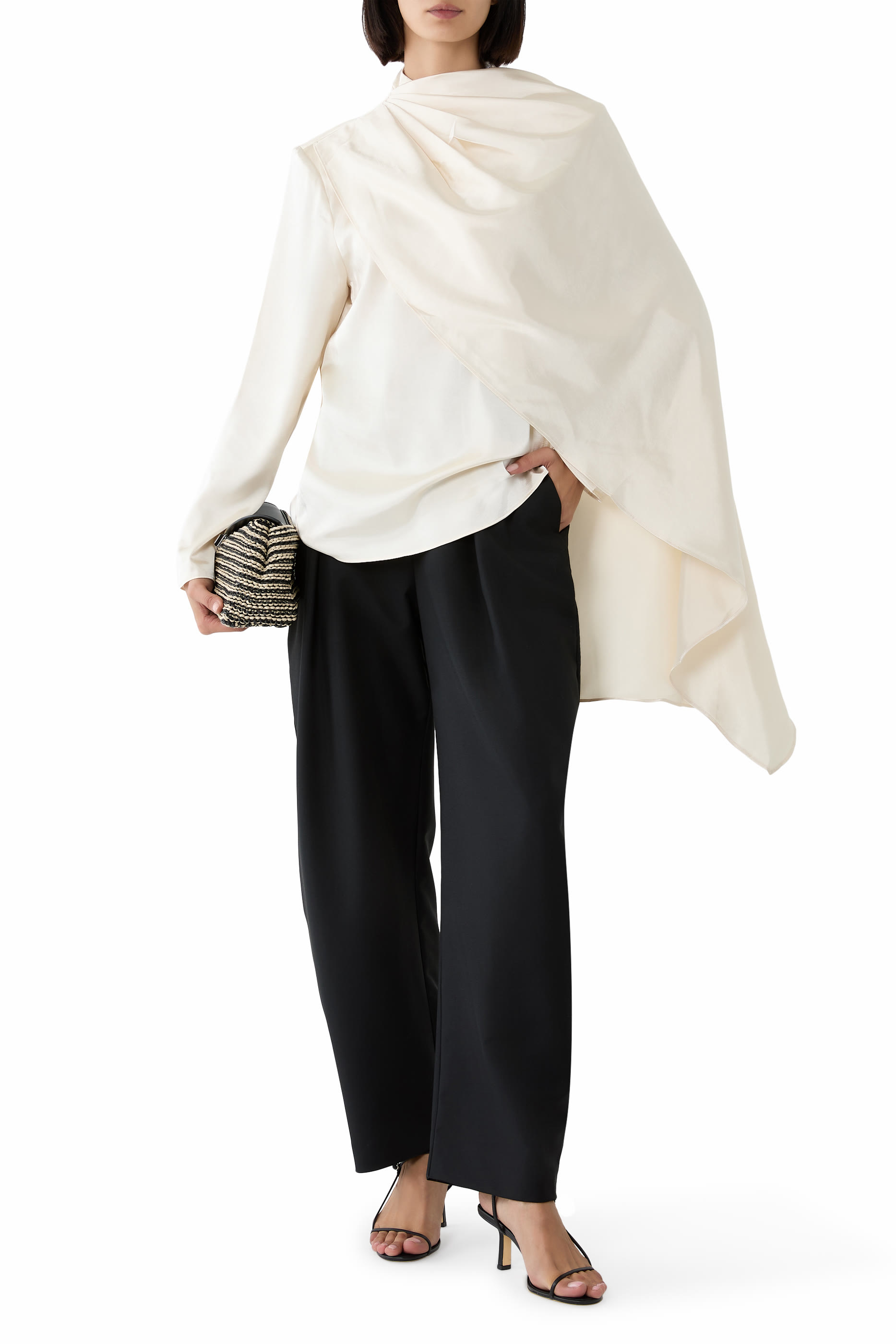 Asymmetric Drape High-Neck Cape Top