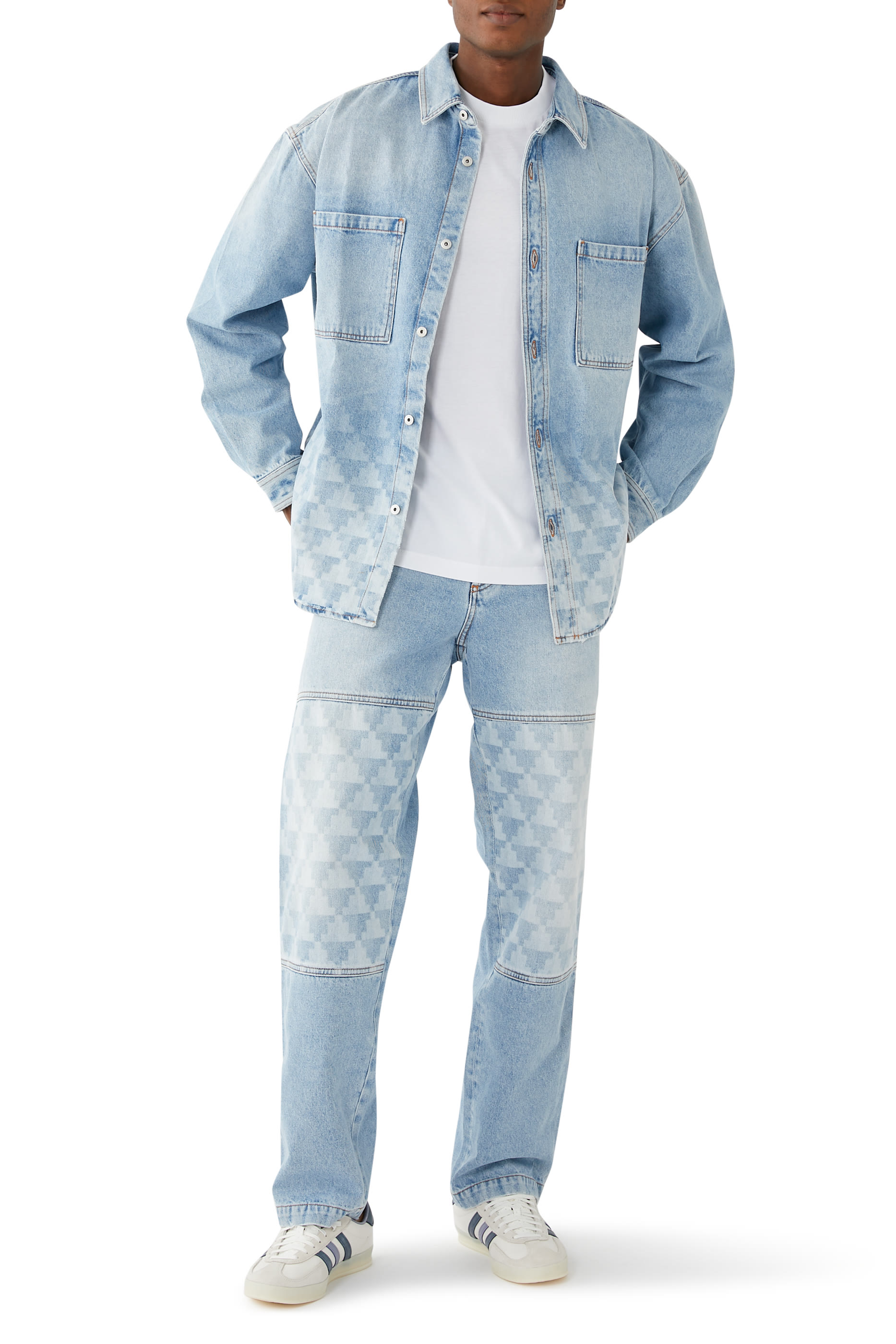 Laser Cross Denim Straight Pants