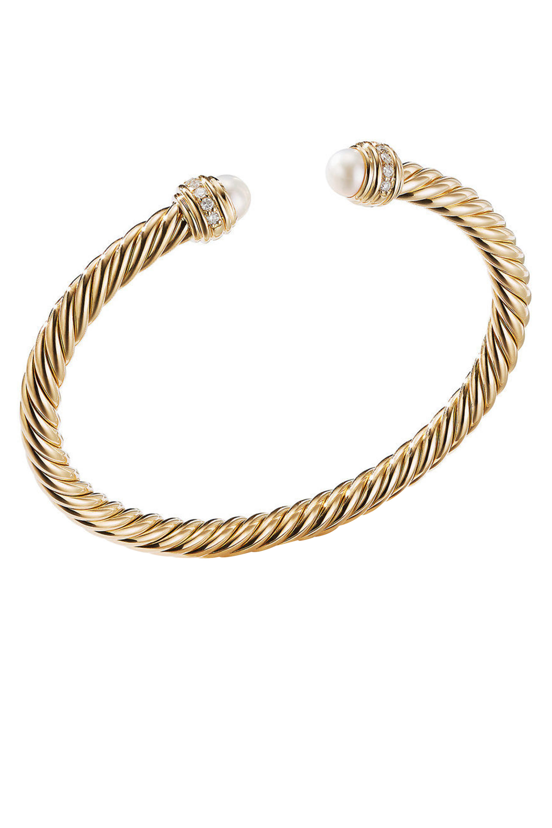 Classic Cablespira® Bracelet, 18K Yellow Gold, Pearls & Diamonds
