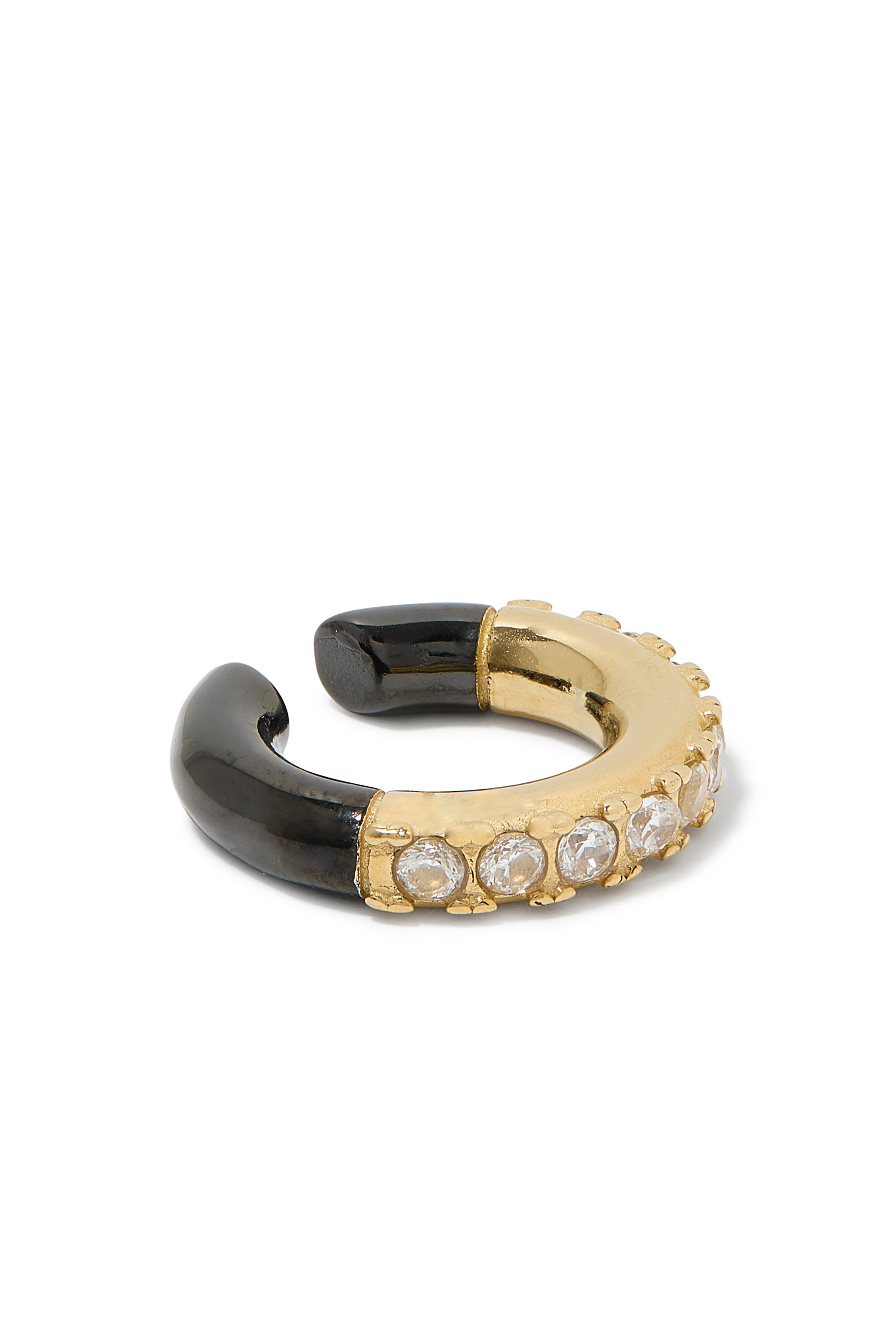 Two-Tone Round Single Ear Cuff,  Silver-Plated Stainless Steel & Zirconium Oxides