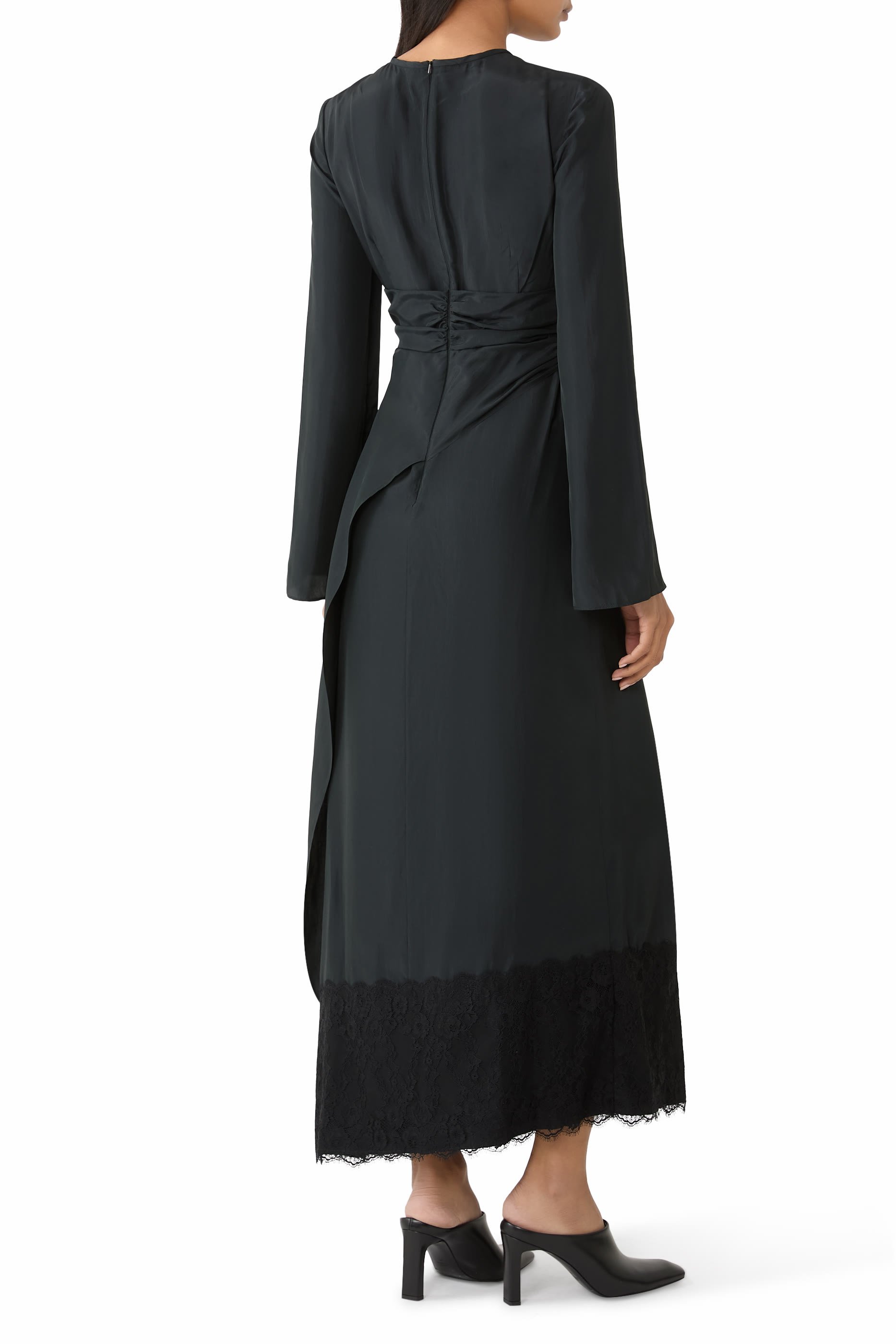 Lace Touch Habutai Long Sleeve Maxi Dress