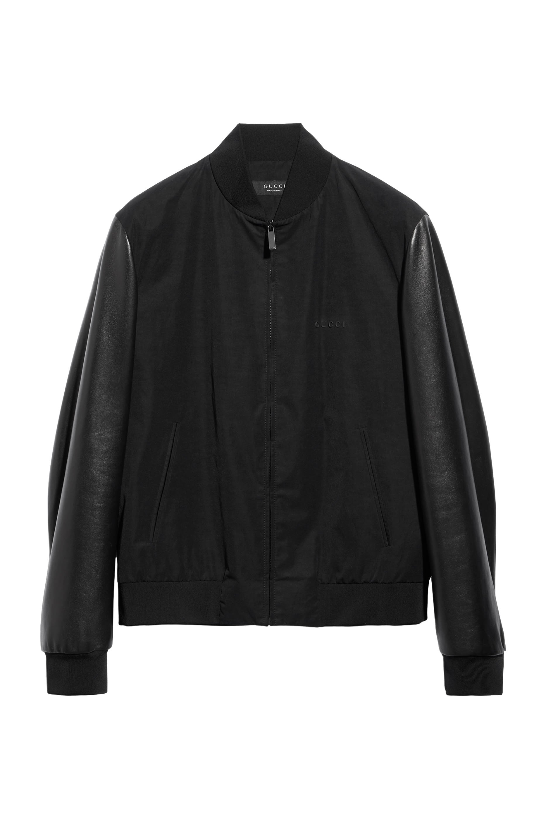 Fabric Bomber Jacket with Nappa Sleeves