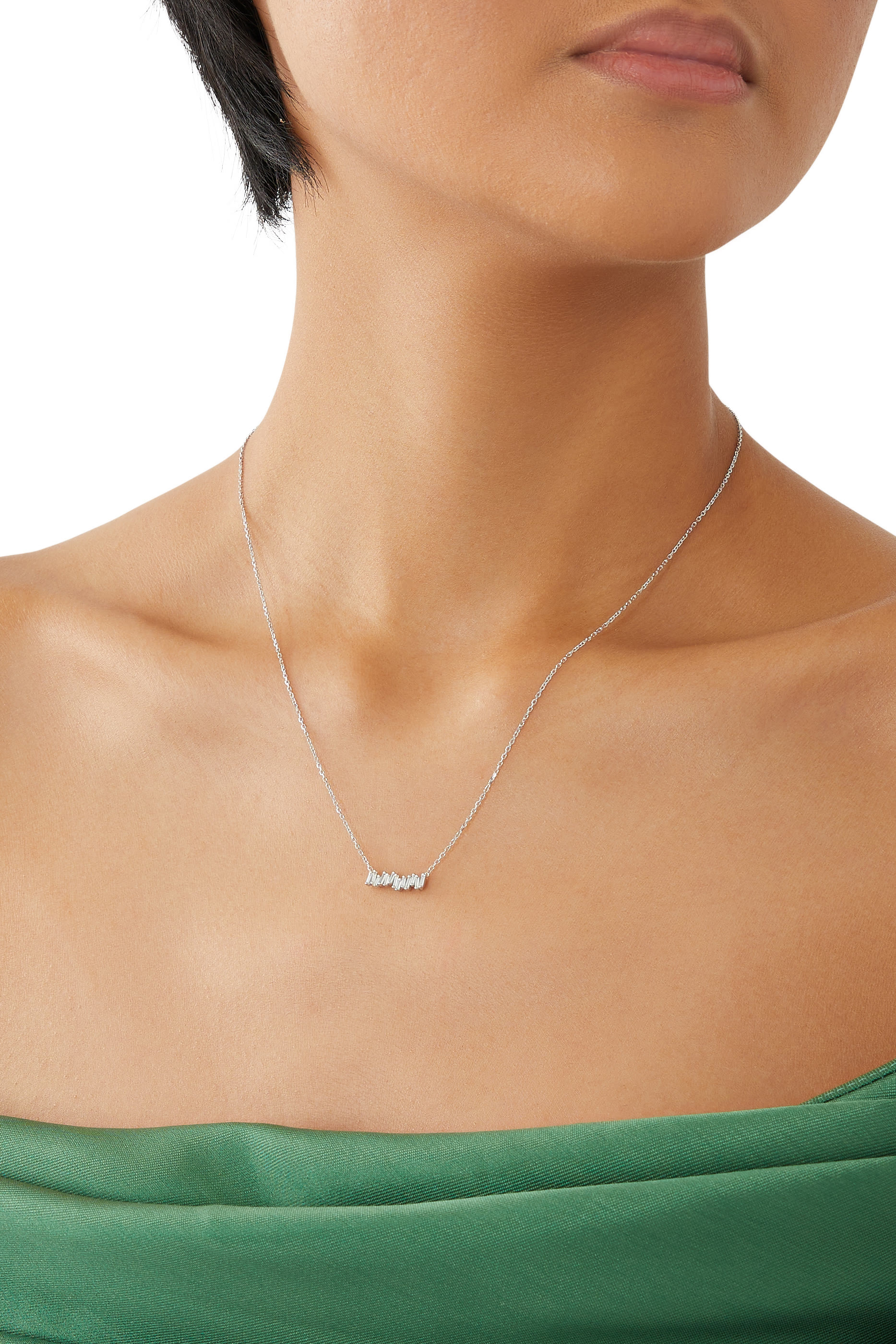 Bold Diamond Bar Pendant, 18k White Gold & Diamonds