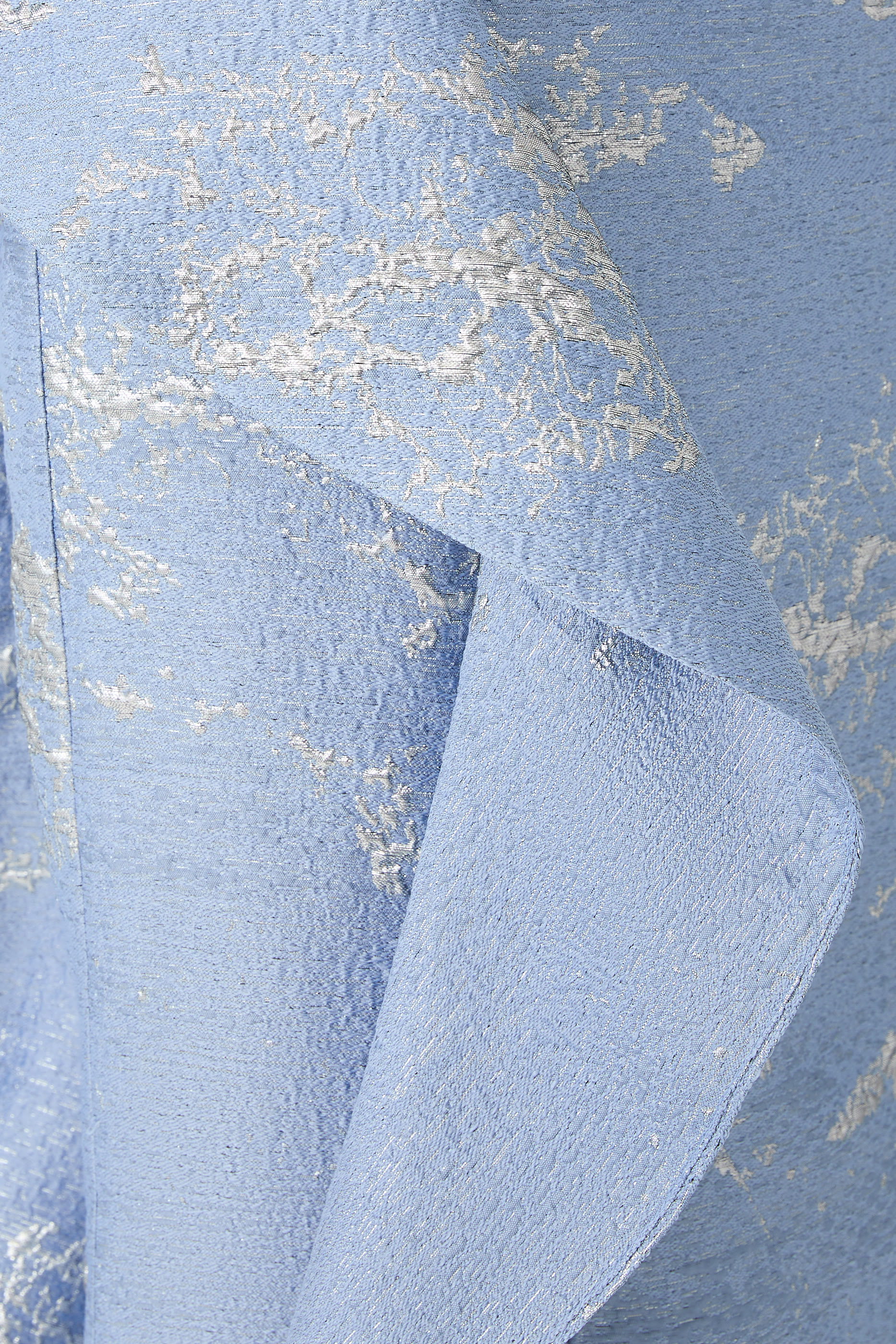 Metallic Jacquard One Shoulder Side Ruffle Gown