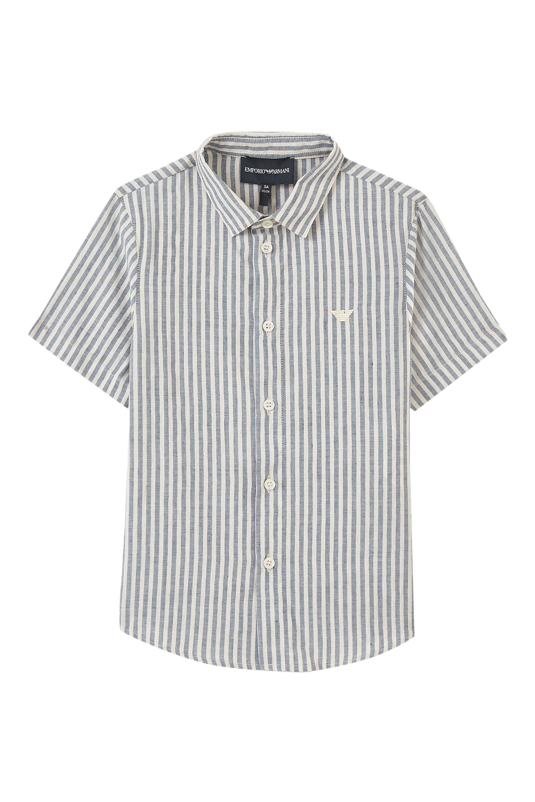 Kids Short Sleeves Cotton-Linen Striped Shirt