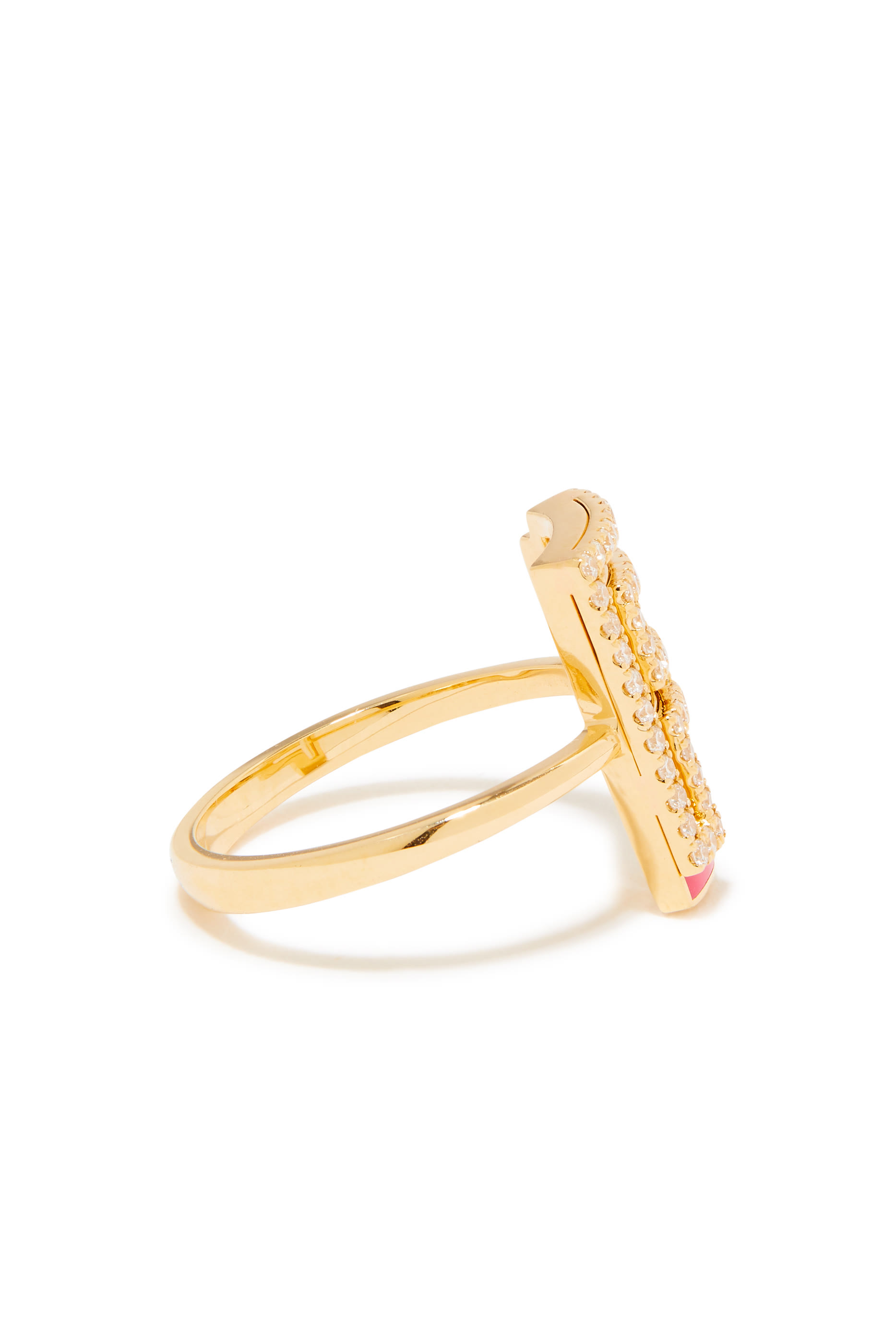 F Silhouette Ring, 18k Yellow Gold with Diamonds & Enamel