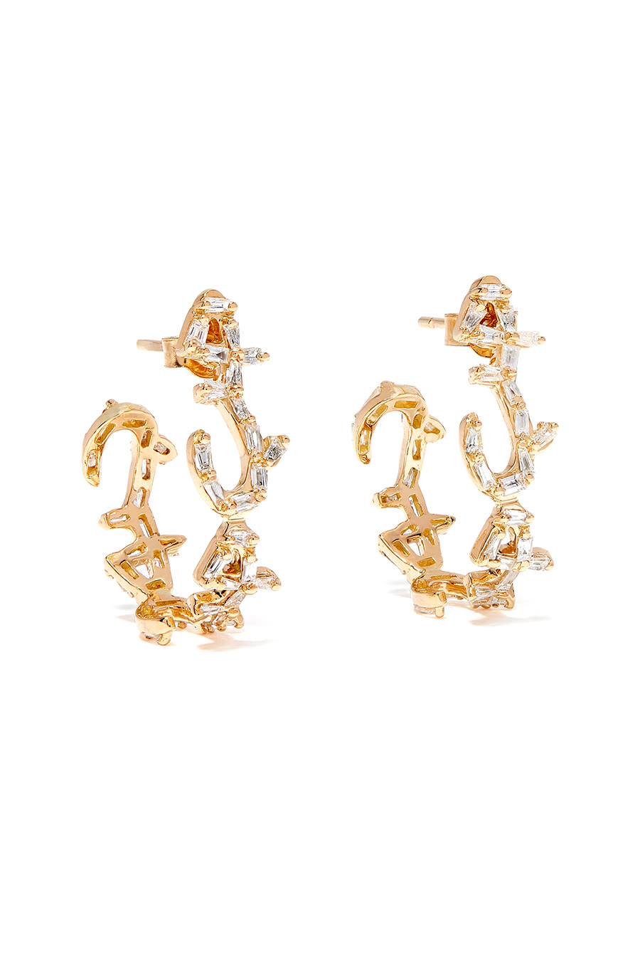 Hob/Love Hoop Earrings, 18k Yellow Gold & Baguette Diamonds