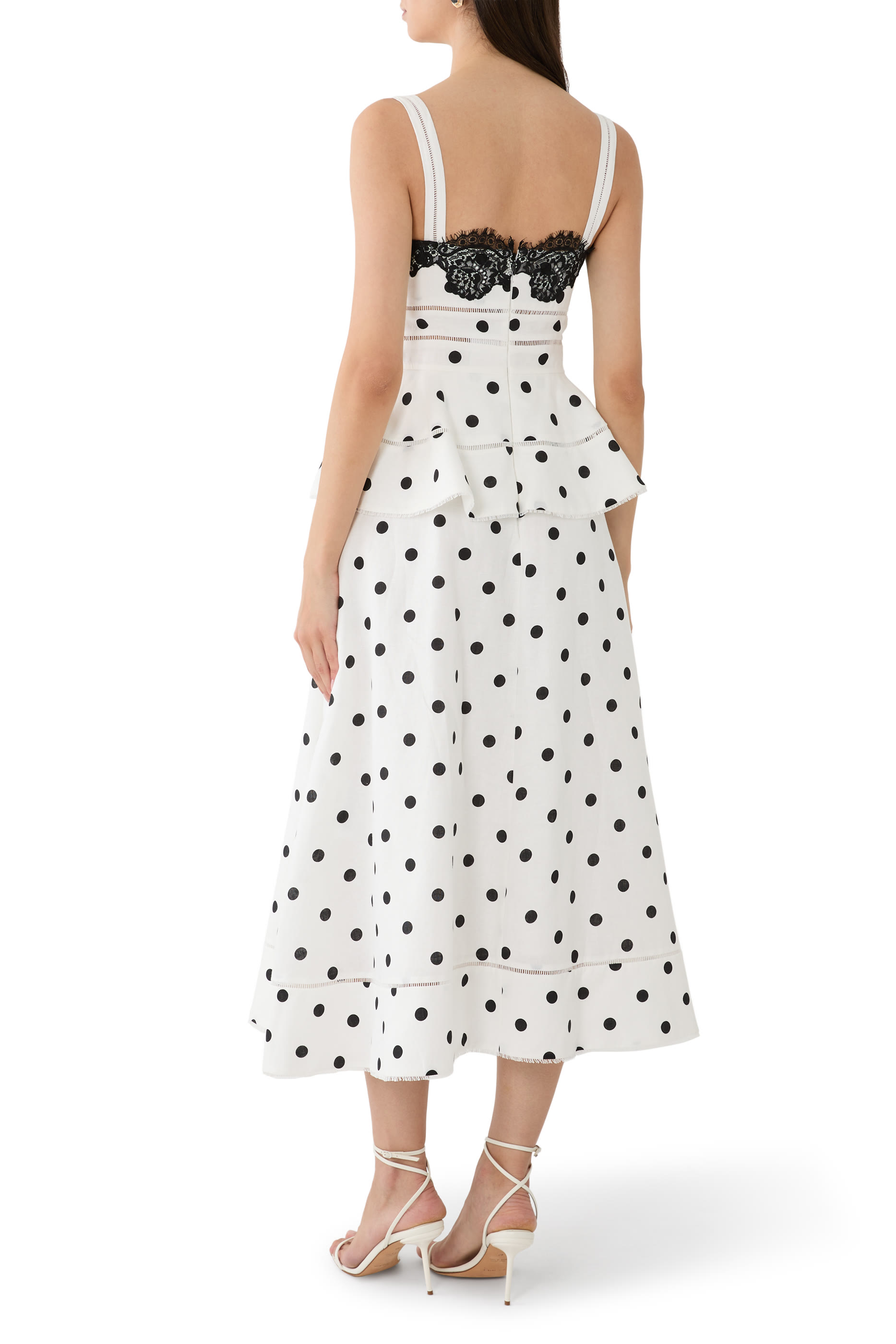  Polka Dot Linen Midi Dress 