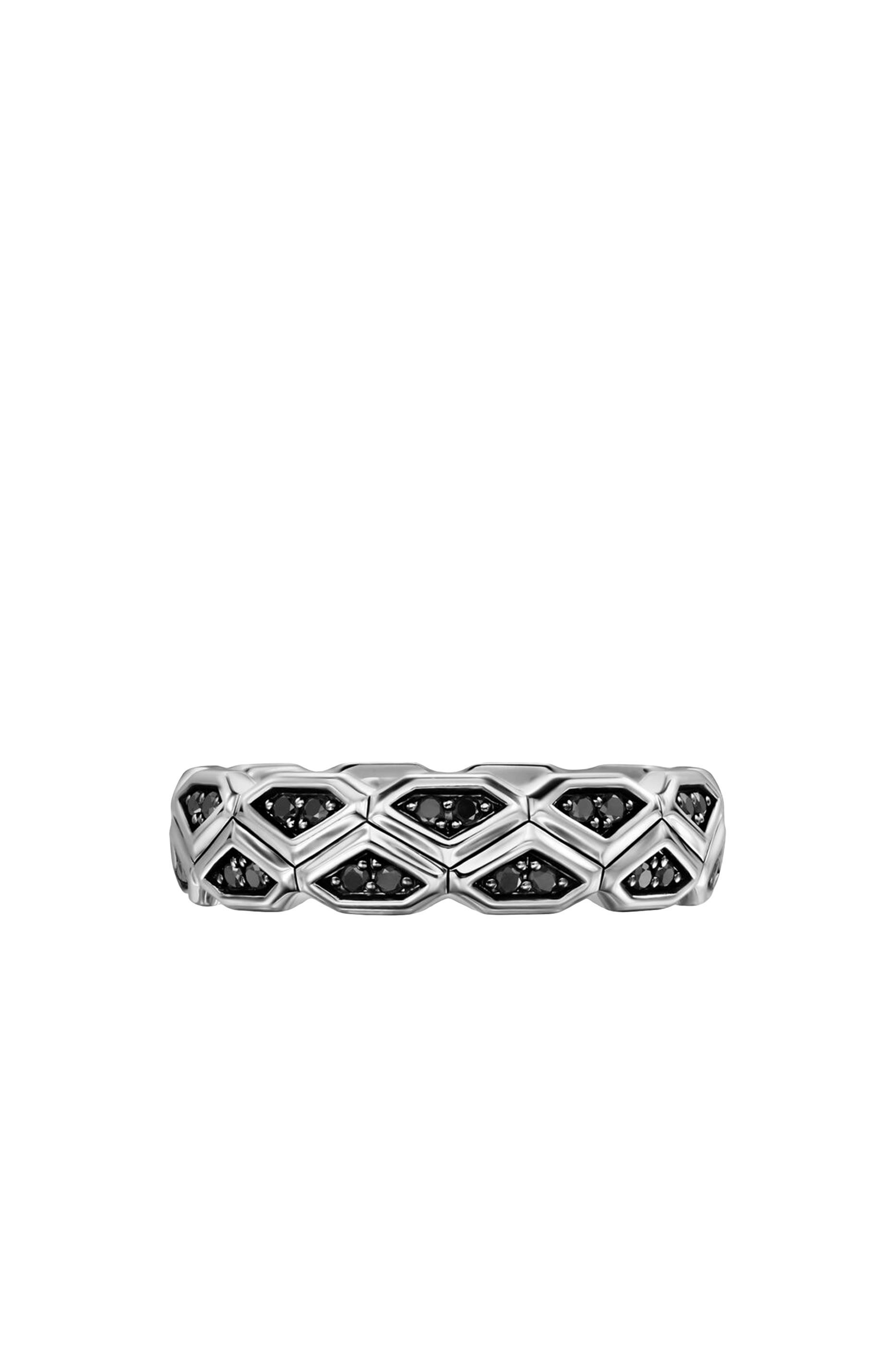 Hex Band Ring, Sterling Silver & Diamonds