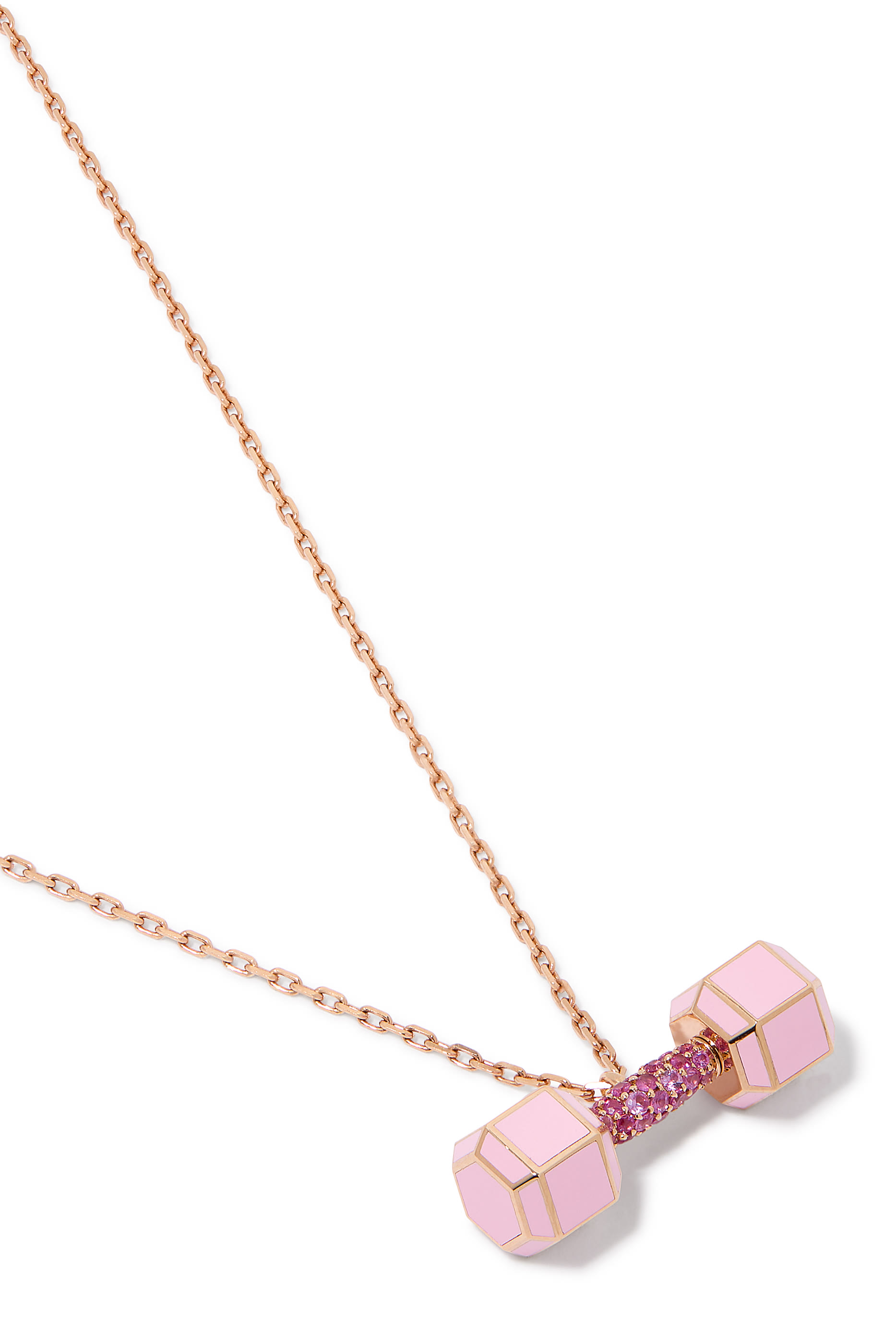 Dumbbell Enamel & Sapphire Pendant, 18k Rose Gold & Enamel, Sapphire