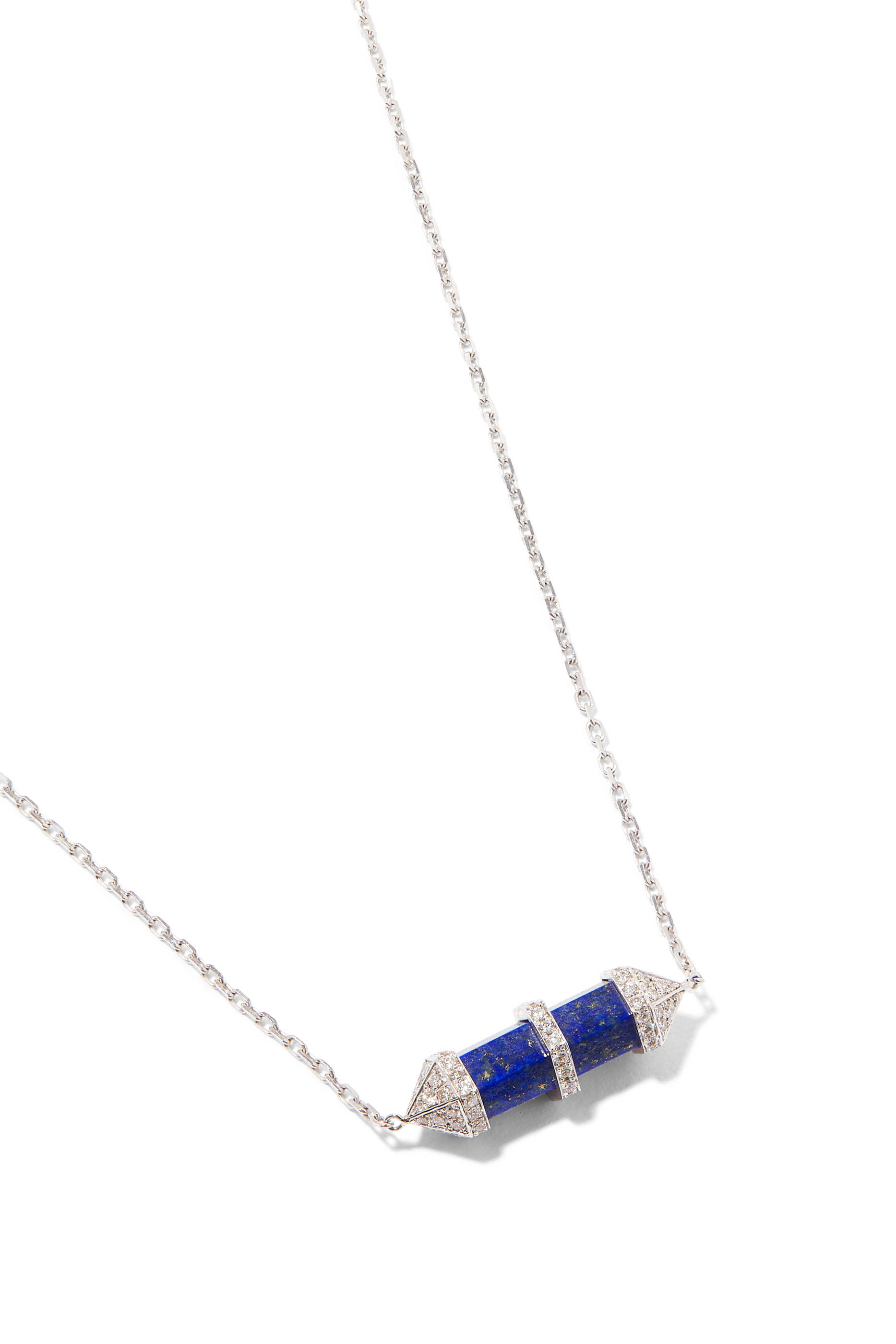 Small Horizontal Chakra Necklace, 18k White Gold with Diamonds & Lapis Lazuli