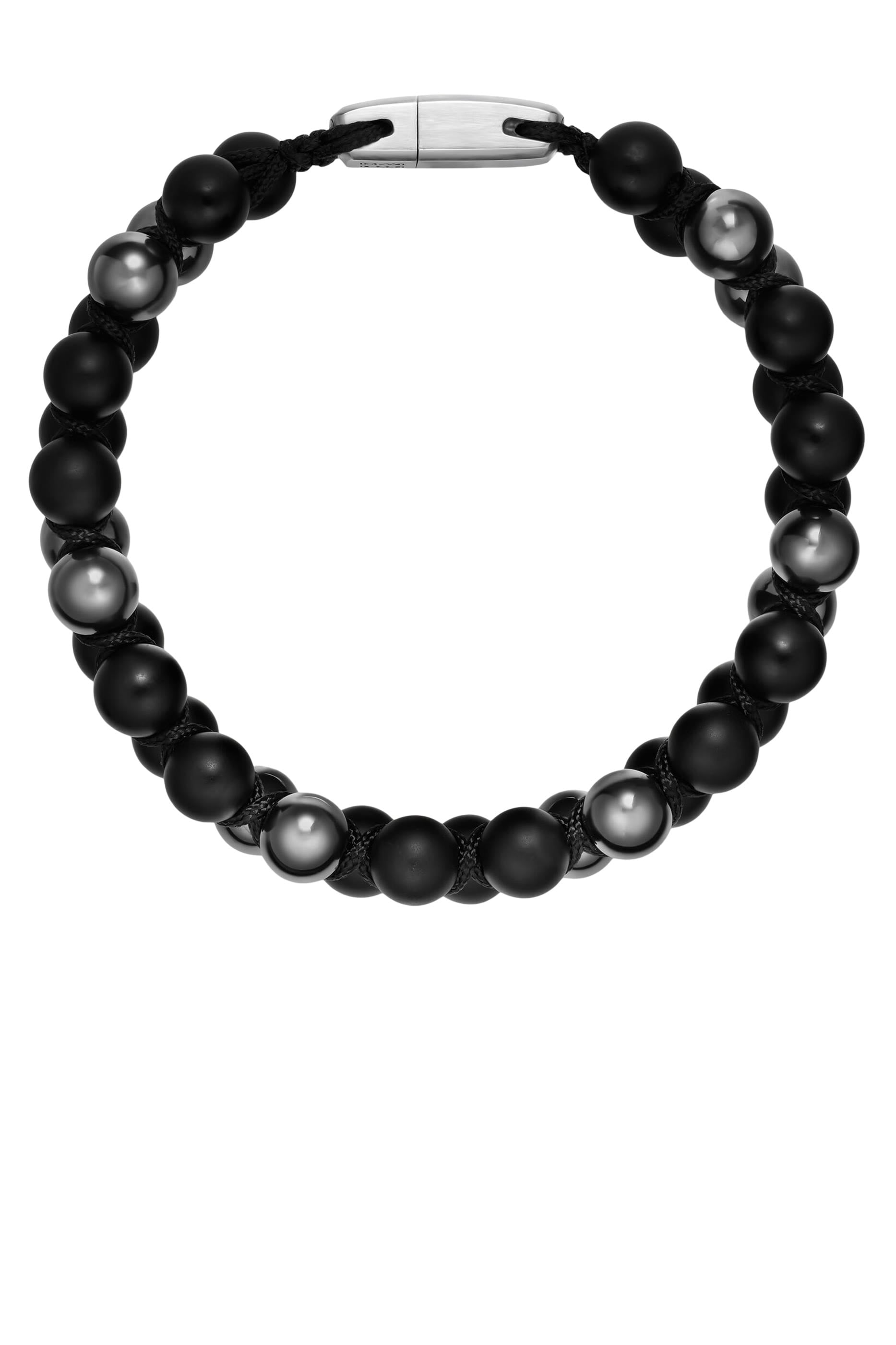 Spiritual Beads Two Row Woven Bracelet, Sterling Silver with Hematine, Nylon & Oynx