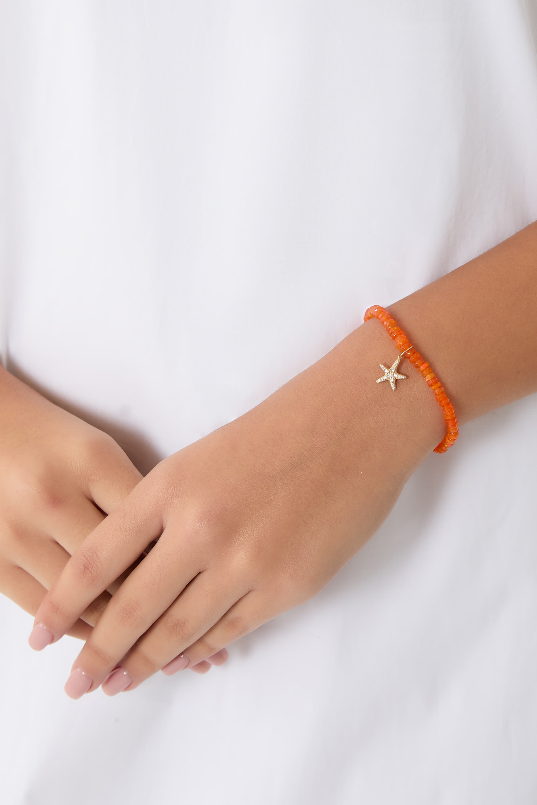 Starfish Charm Beaded Bracelet, 14k Yellow Gold & Diamonds, Ethiopian Opal