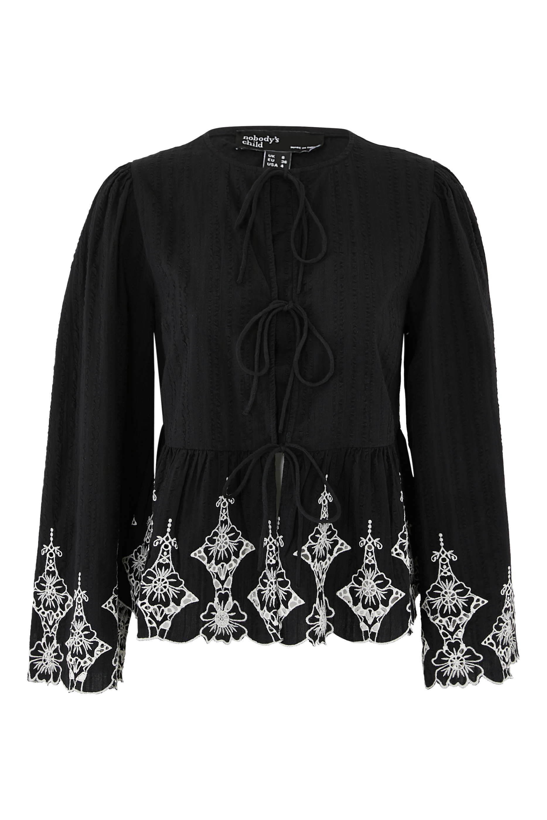 Tie Front Embroidered Blouse