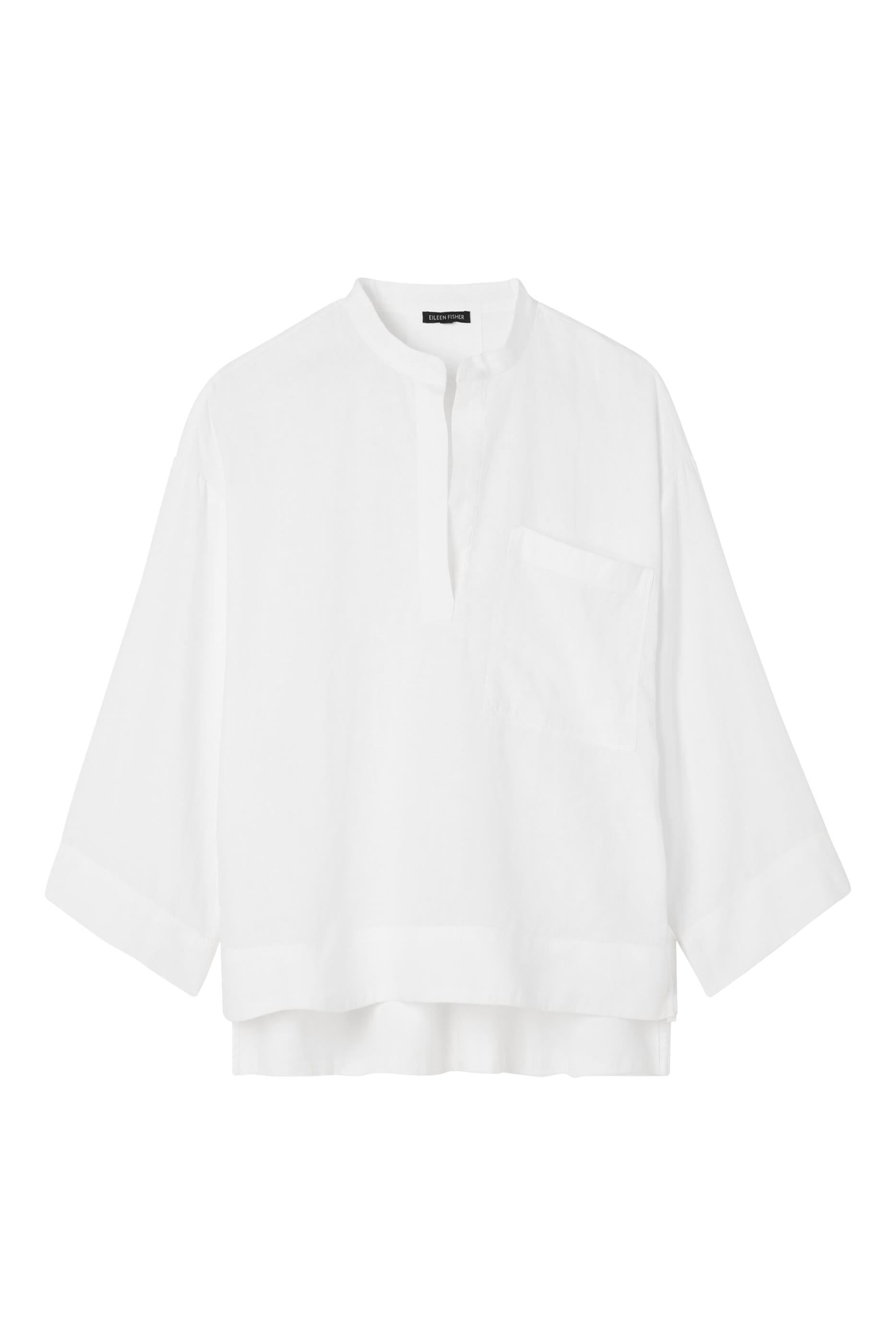 Washed Organic Cotton Poplin Mandarin Collar Shirt