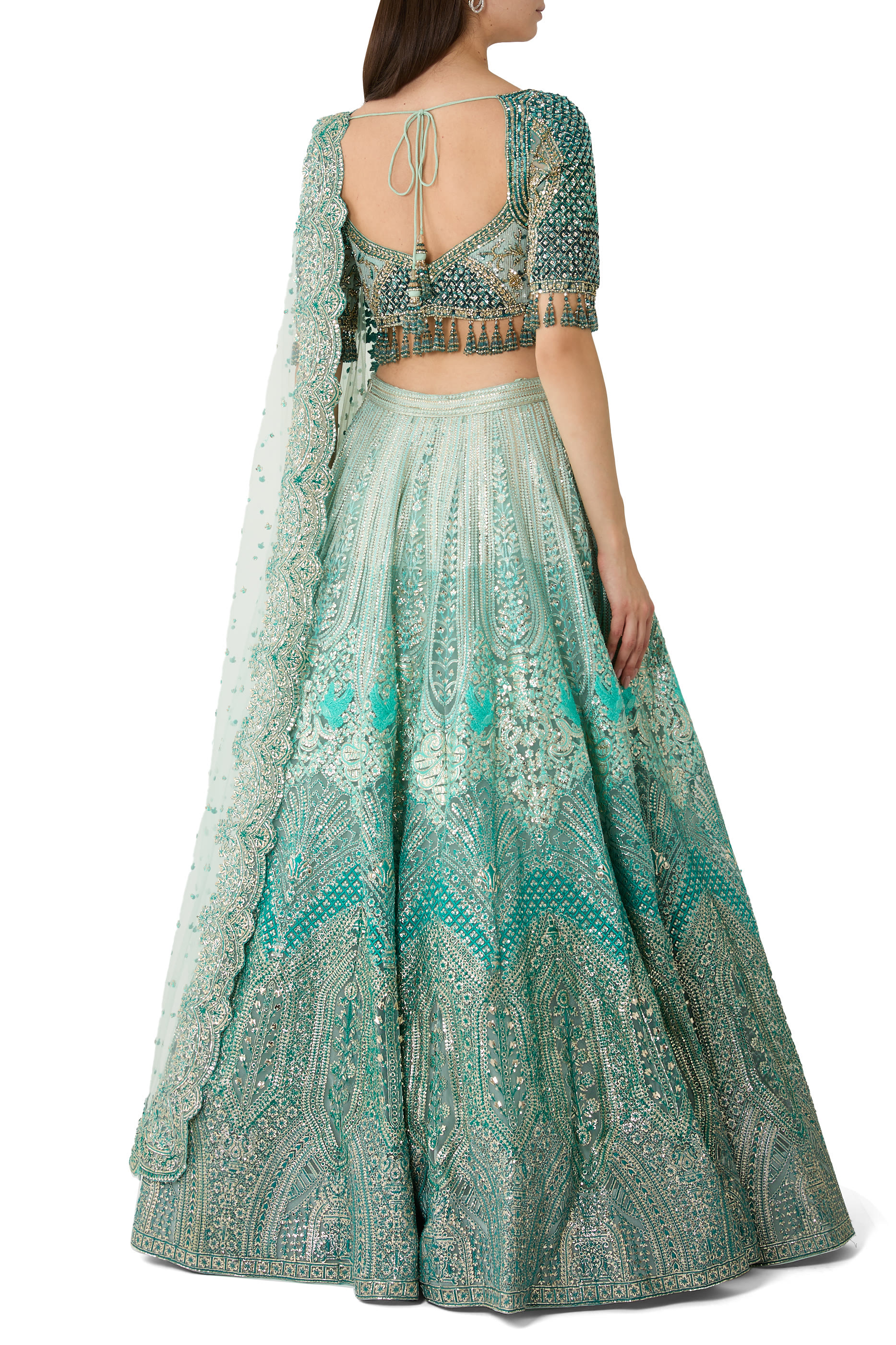 Sea Green Ombre Lehenga Set with Crystal & Sequin Blouse