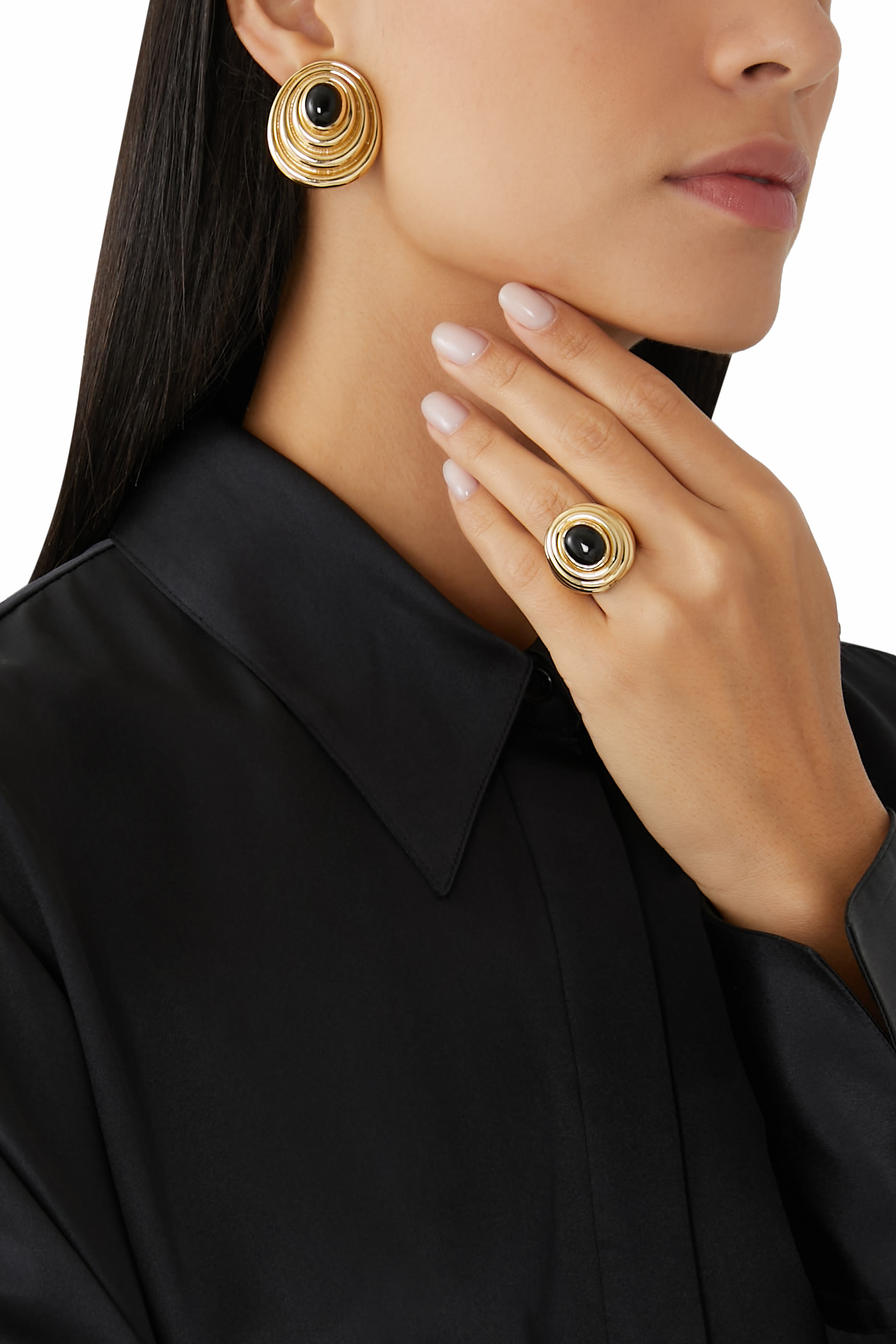 Presence Earrings, 22k Gold-Plated Brass & Black Onyx