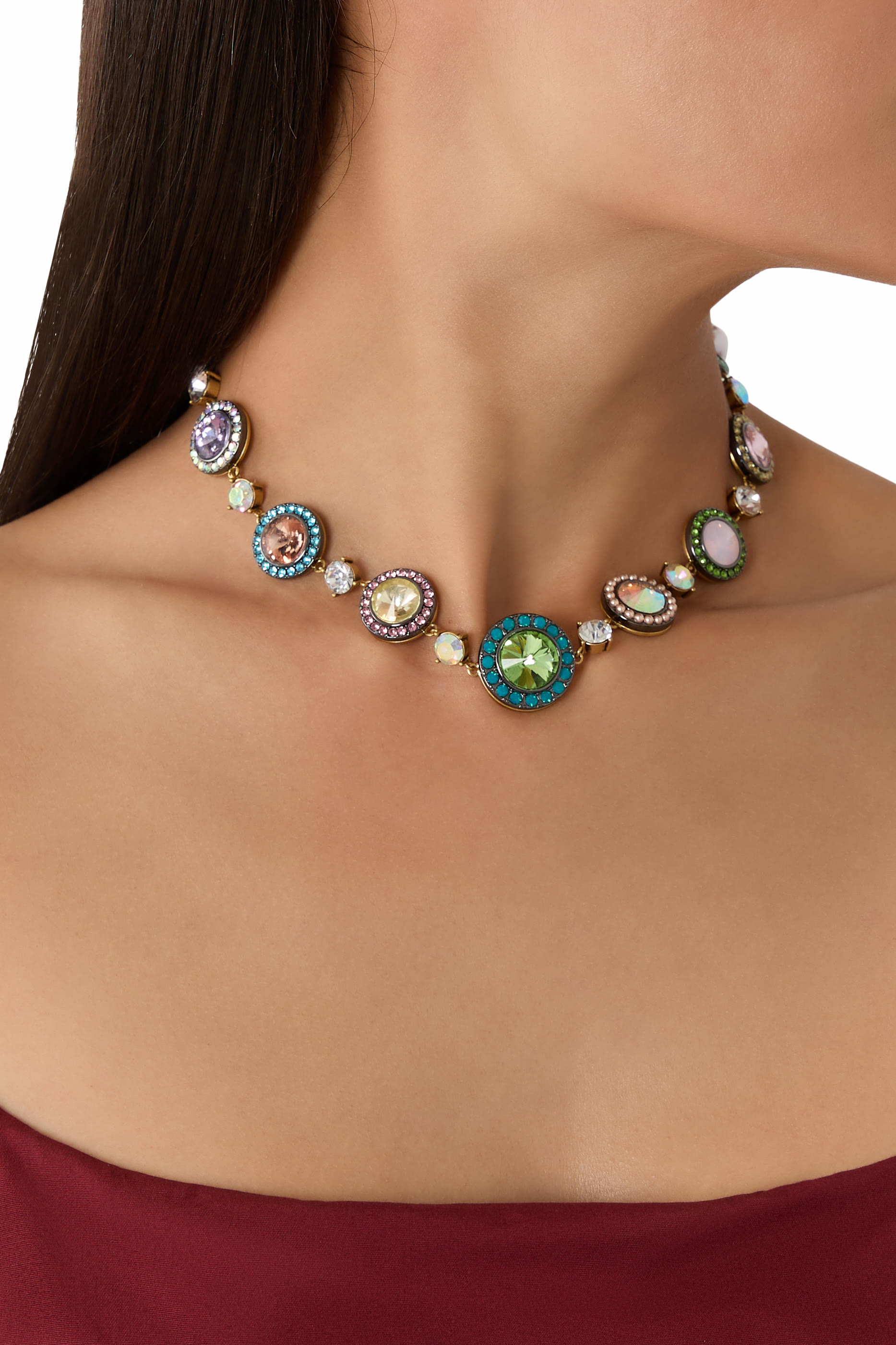 Small Octavia Necklace, Brass & Crystals