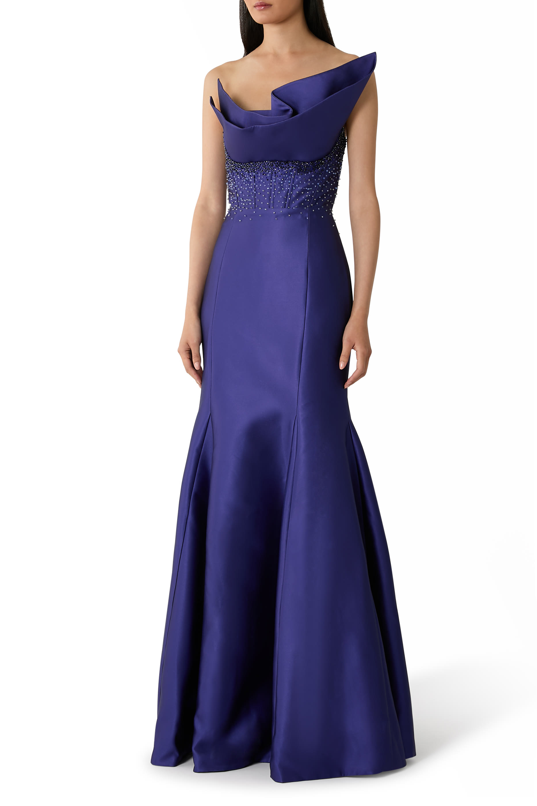 Crystal-Embellished Strapless Gown