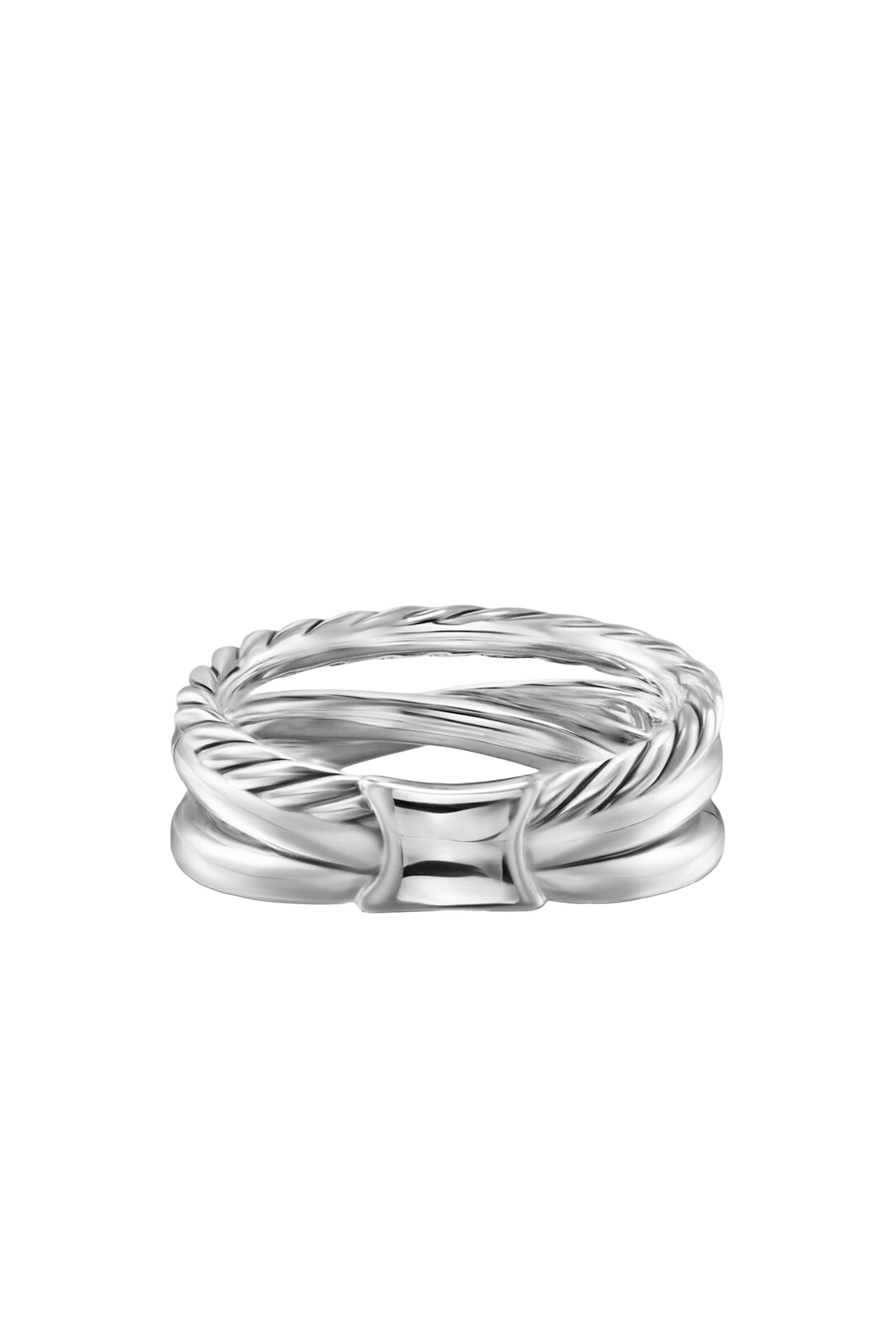 Crossover Three Row Ring, Sterling Silver with 18K Yellow Gold & Diamonds