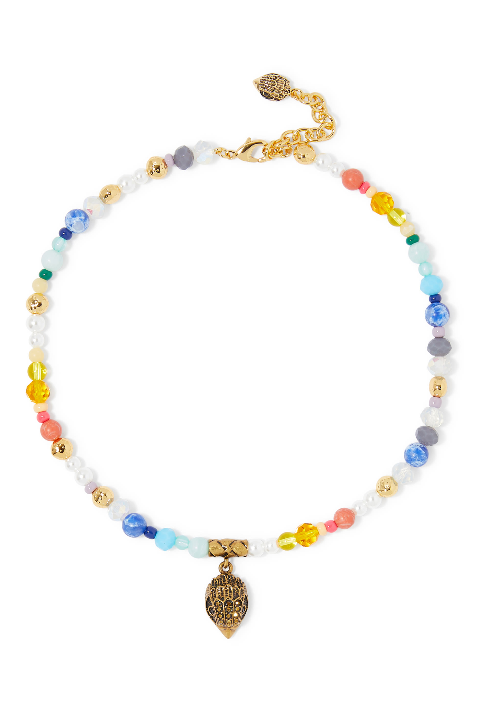 Mixed Bead Eagle Necklace, Brass