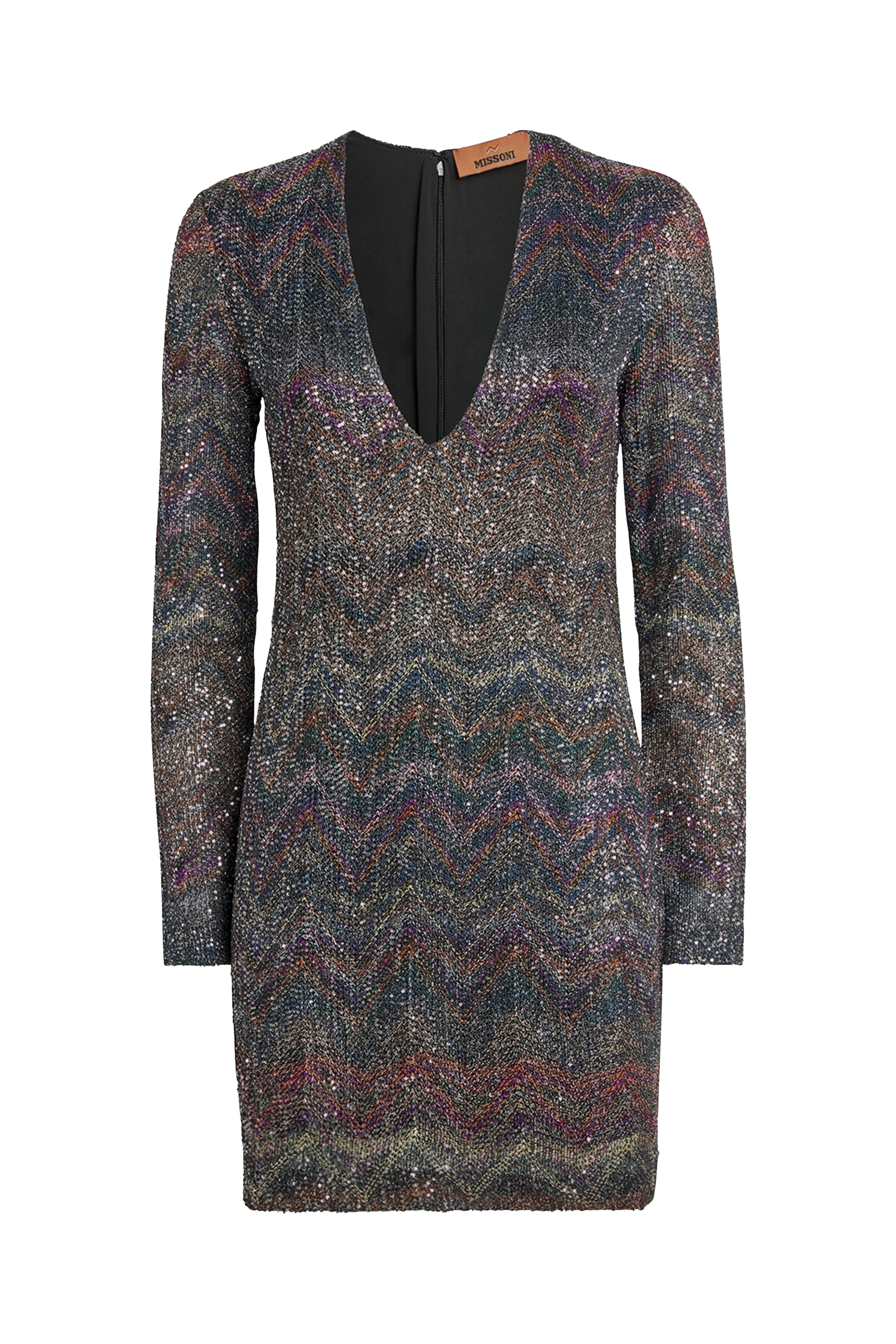 Mini Dress with V-Neck and Zigzag Pattern