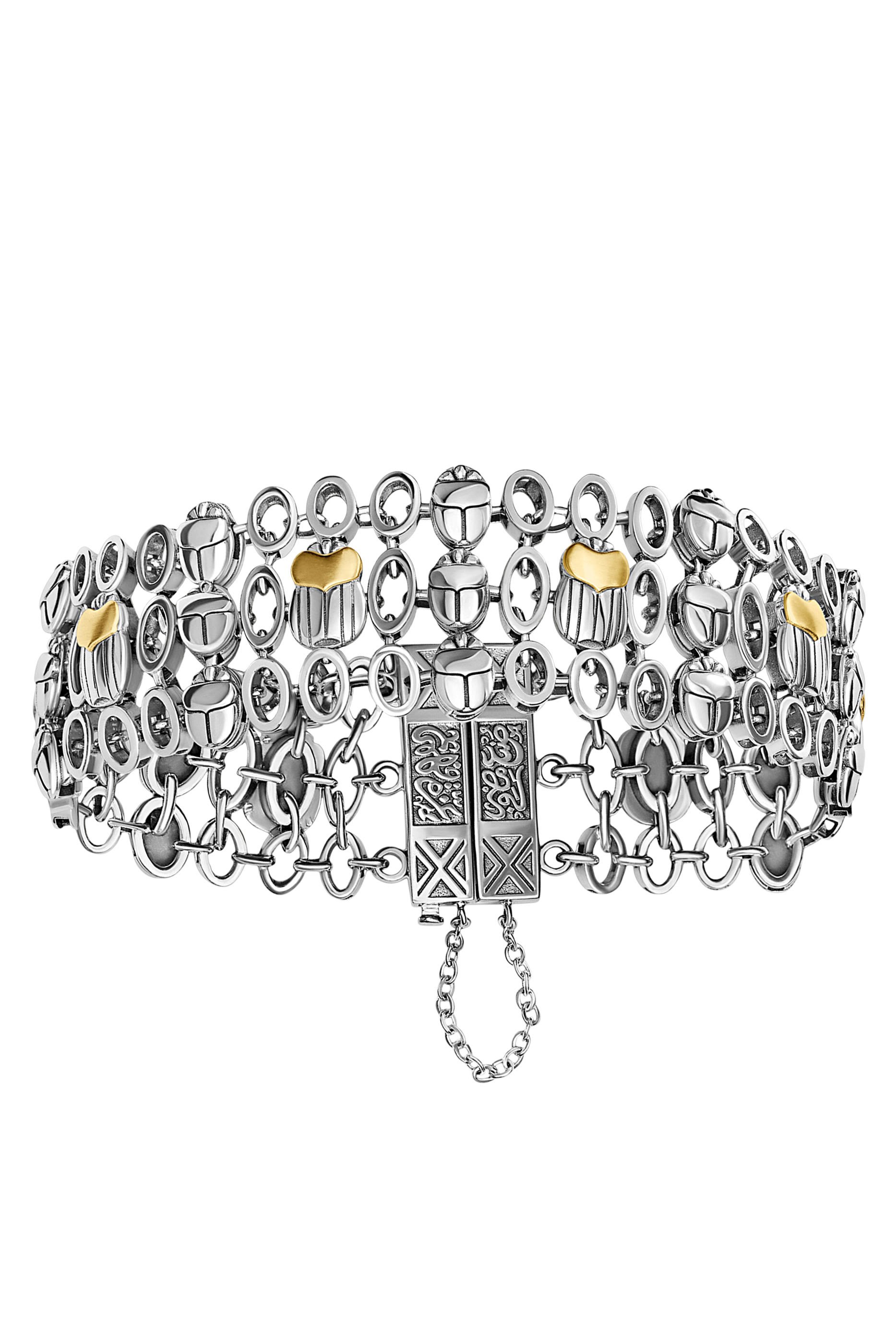  Scarab Lattice Bracelet,  18K Yellow Gold with Sterling Silver
