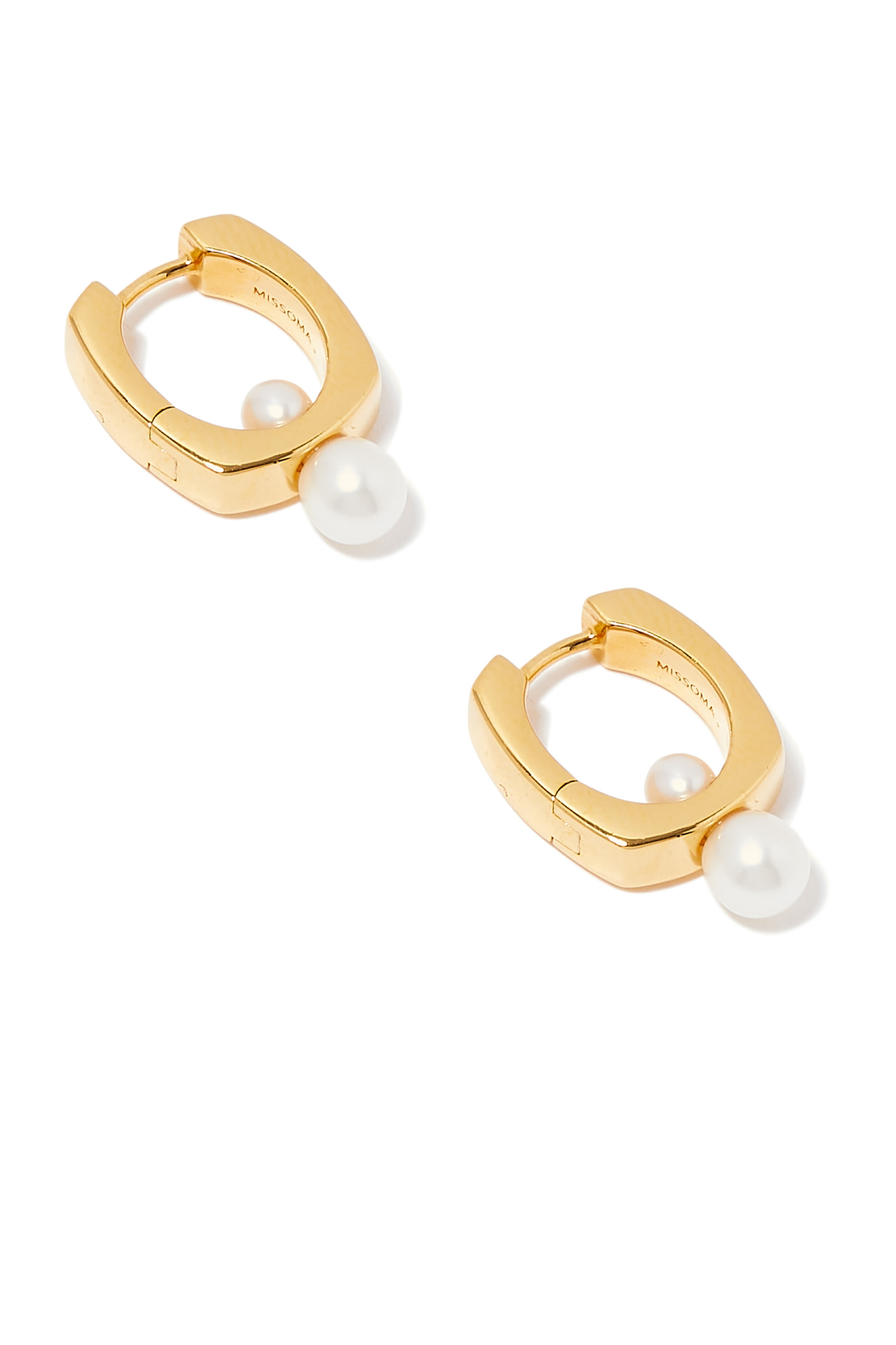 Button Pearl Square Small Hoop Earrings