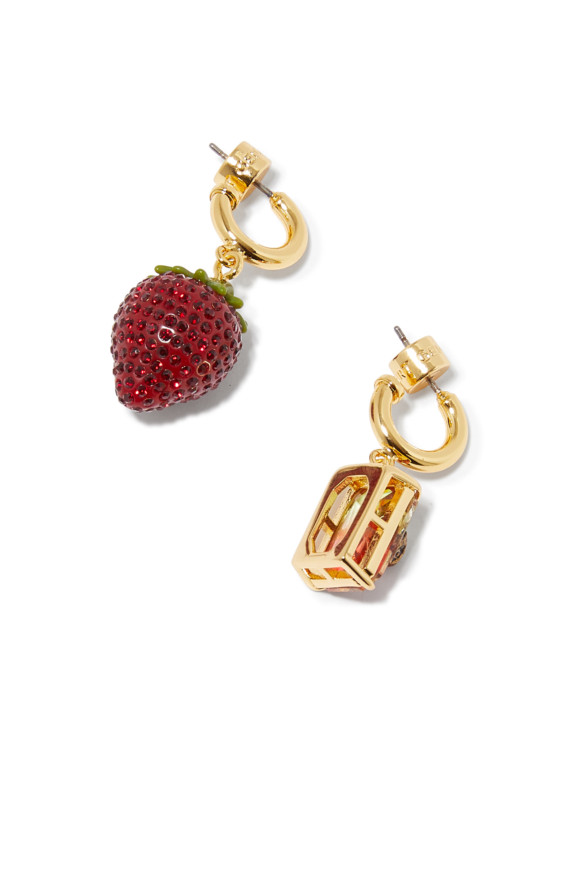 Pav&eacute; Strawberry Huggie Earrings, Brass & Crystal